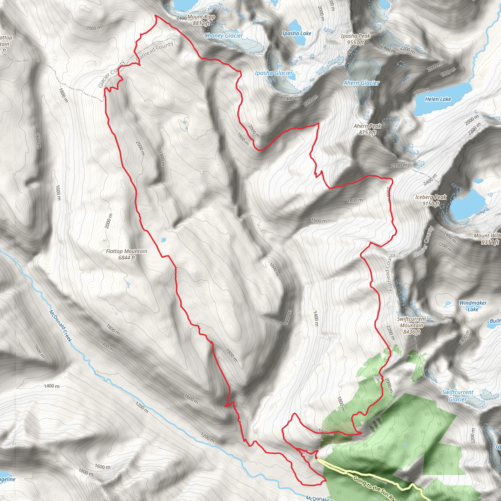 Granite Park, Highline and Flattop Mountain Loop Trail mobile static map