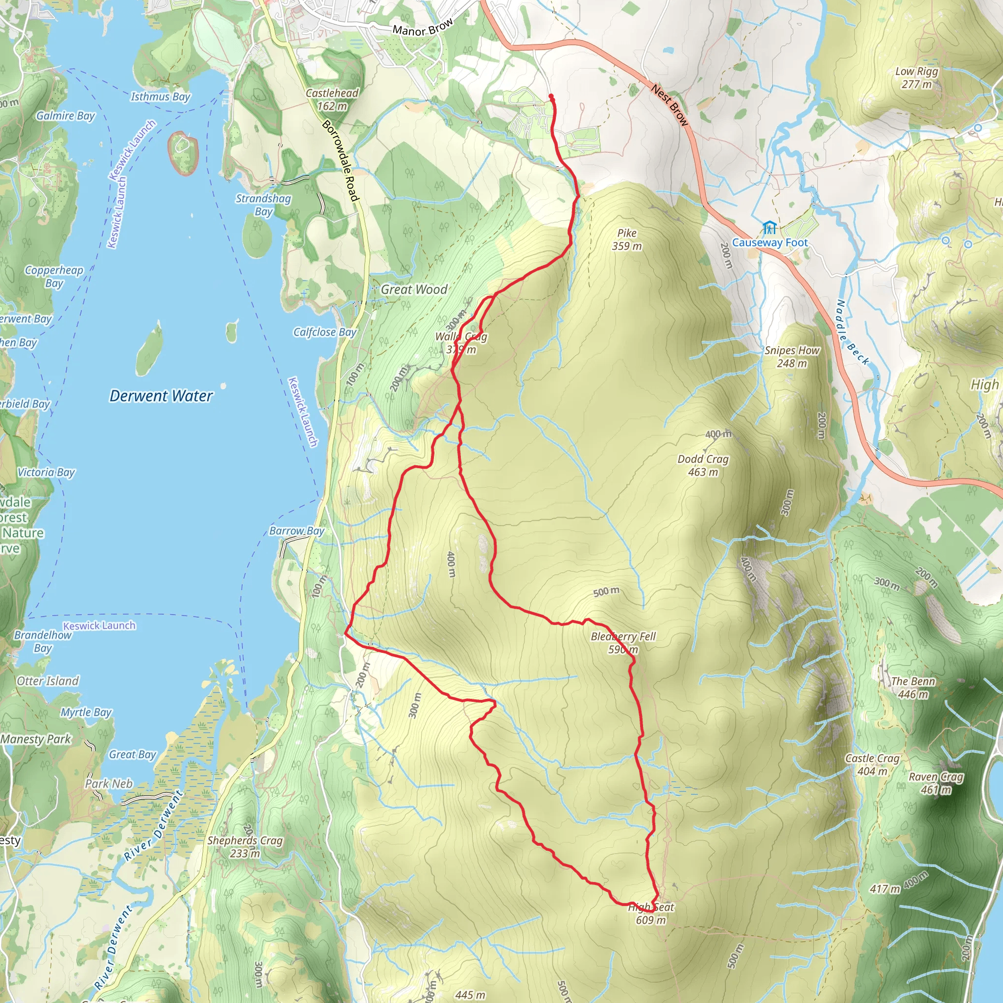 Walla Crag, Bleaberry Fell and High Seat Loop mobile static map