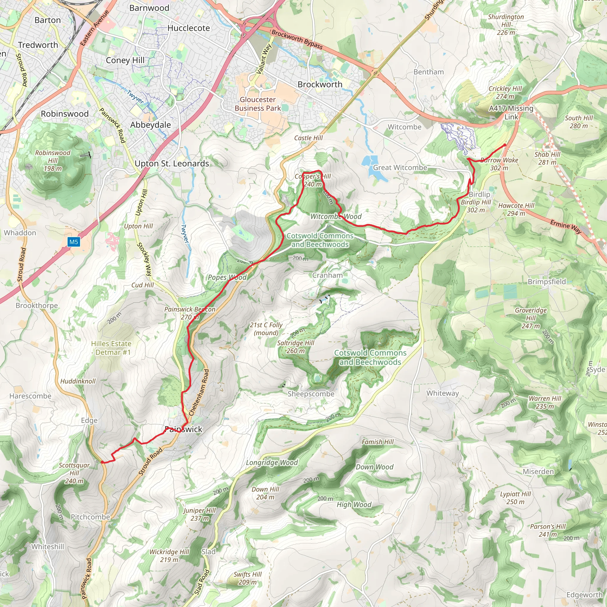 Cotswold Way Edgemore Inn to Barrow Wake mobile static map