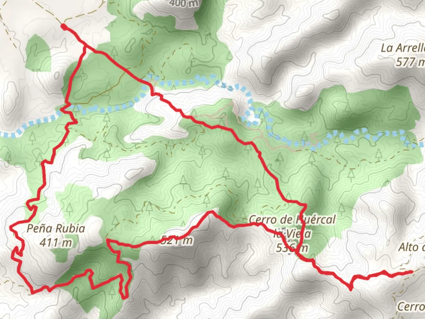 An image depicting the trail Huercal the old PR A 323 and its surrounding area.