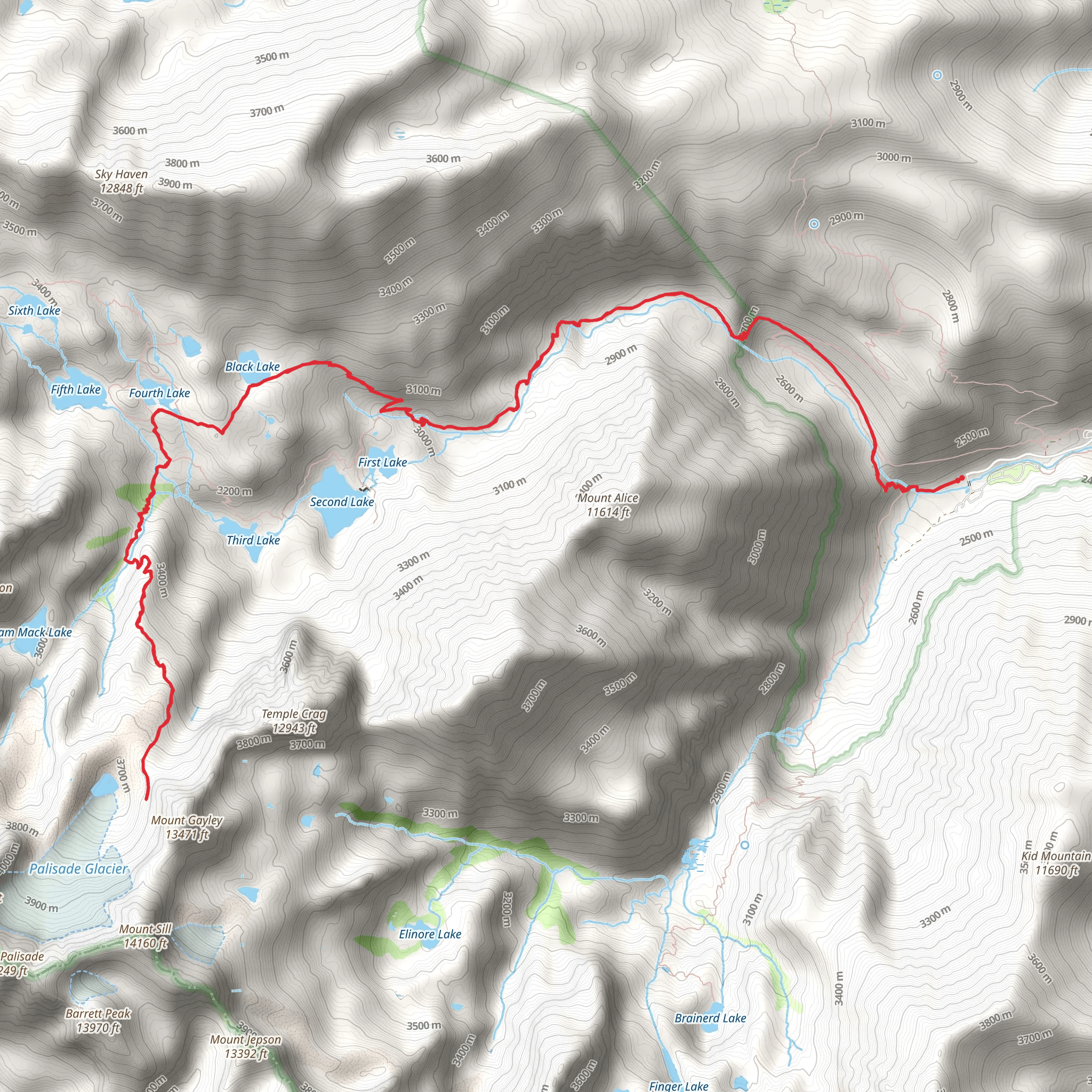 Palisade Glacier via North Fork Big Pine Creek Trail mobile static map
