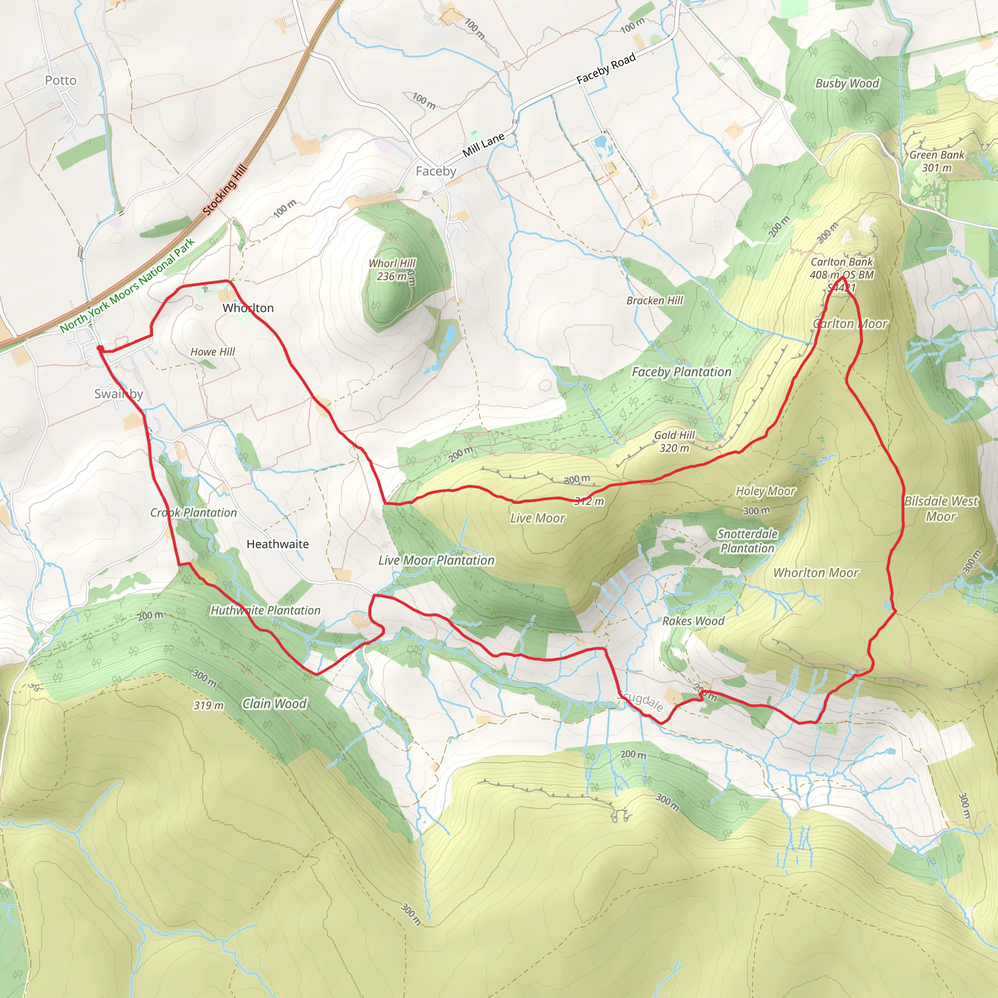 Swainby eastern Loop via Carlton Bank mobile static map