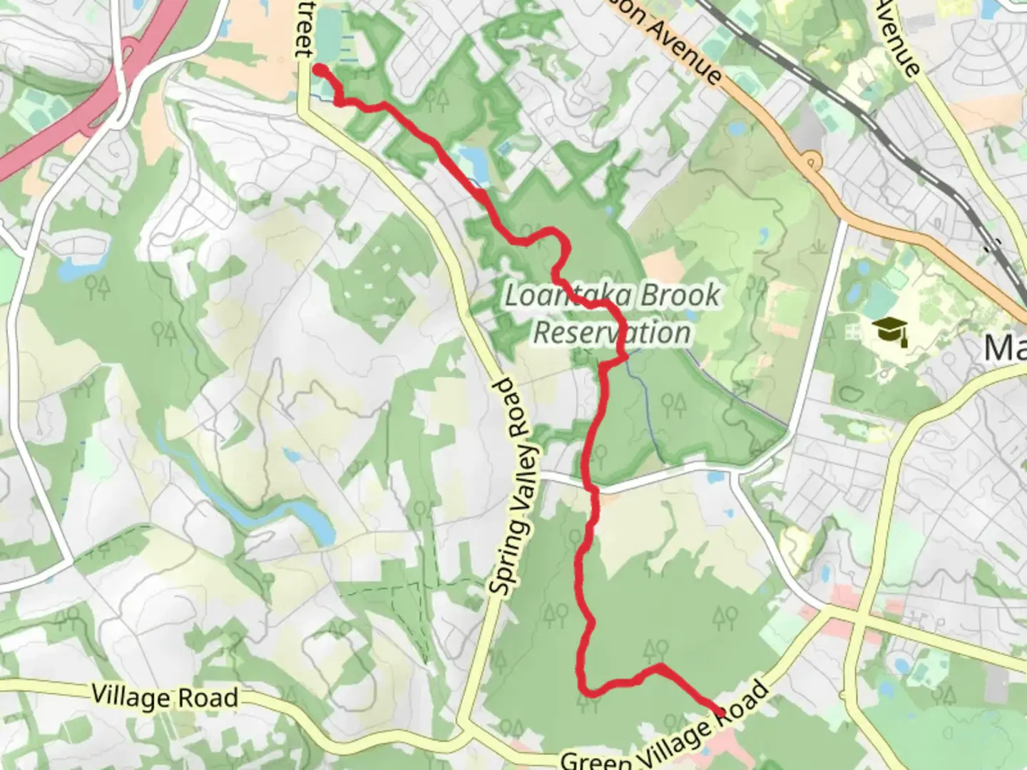 An image depicting the trail Loantaka Brook and Kitchell Pond and its surrounding area.