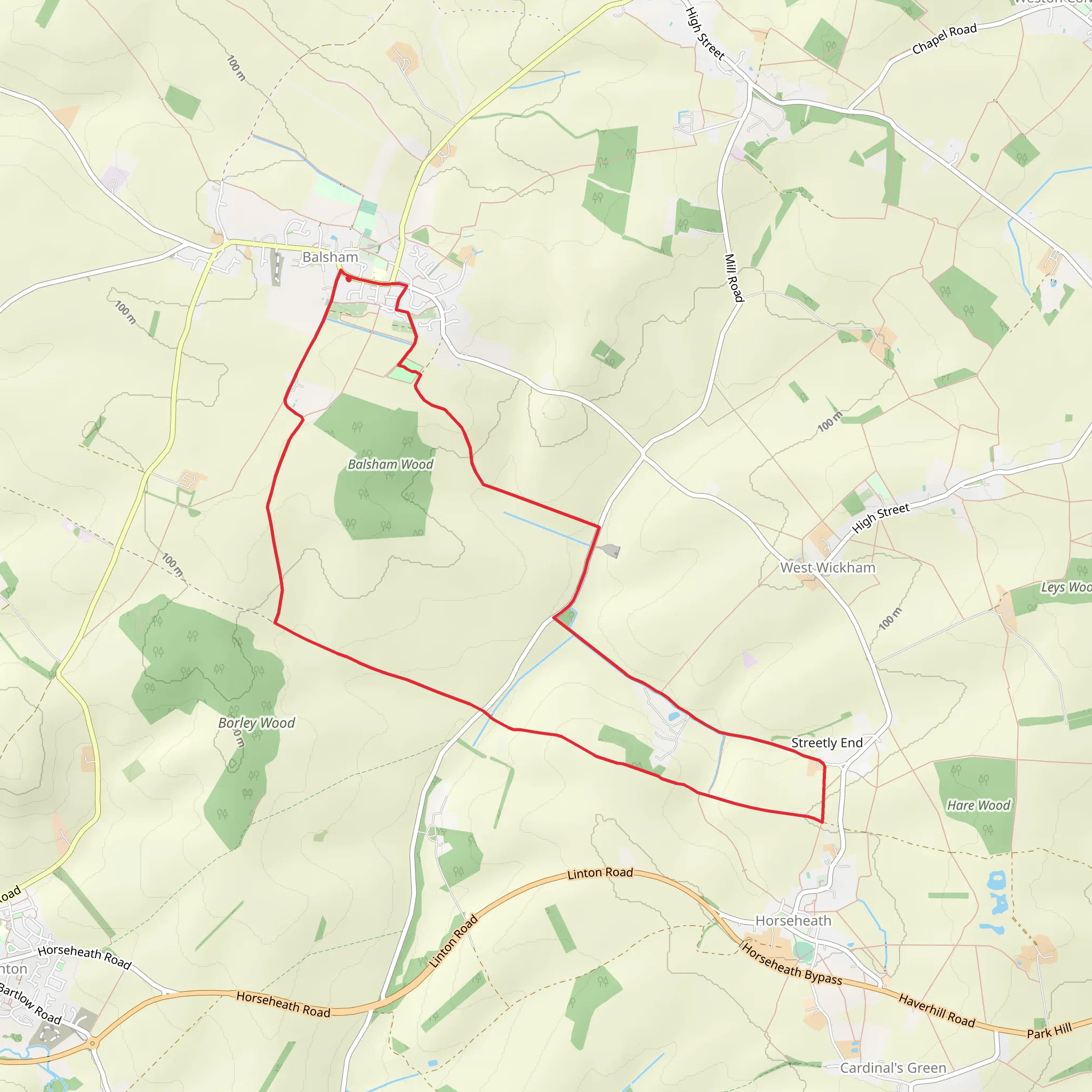 Balsham to Streetly End Loop via Balsham Wood mobile static map