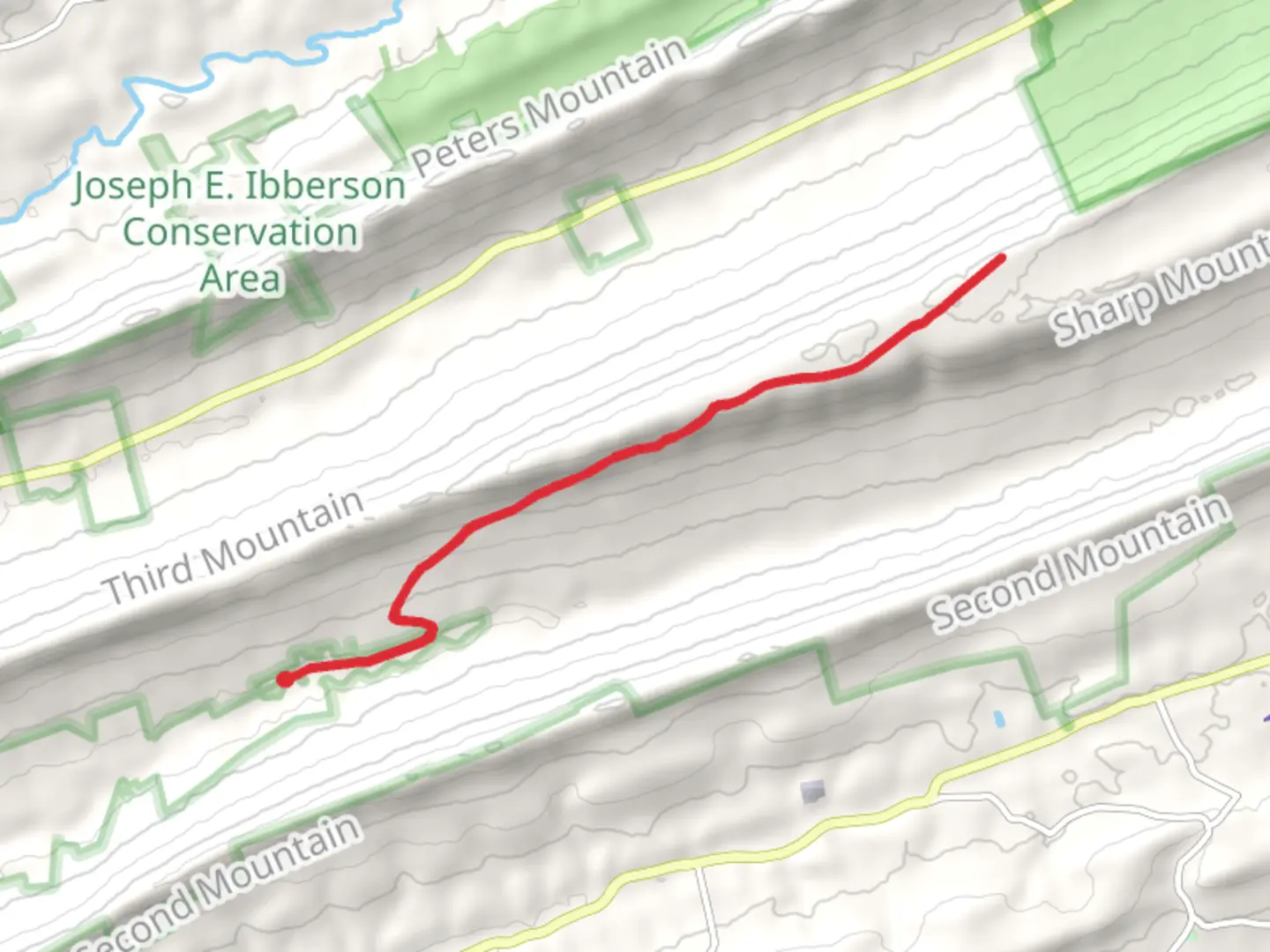 An image depicting the trail Third Mountain from Ellendale Forge and its surrounding area.