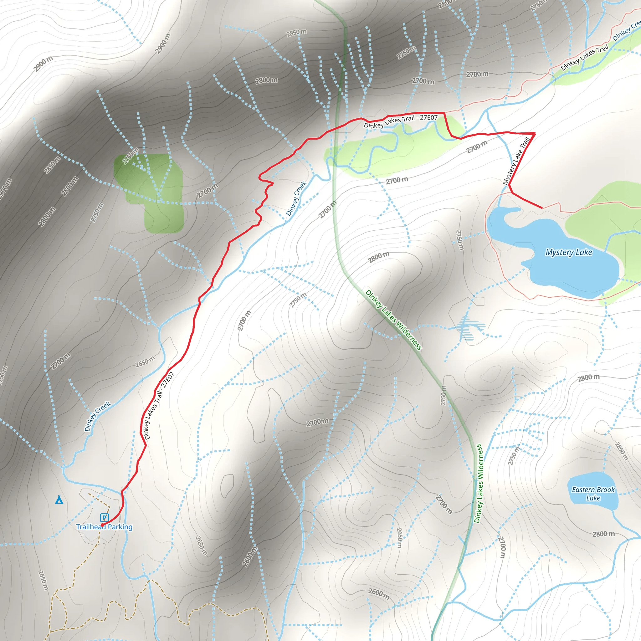 Mystery Lake via Dinkey Lakes Trail mobile static map