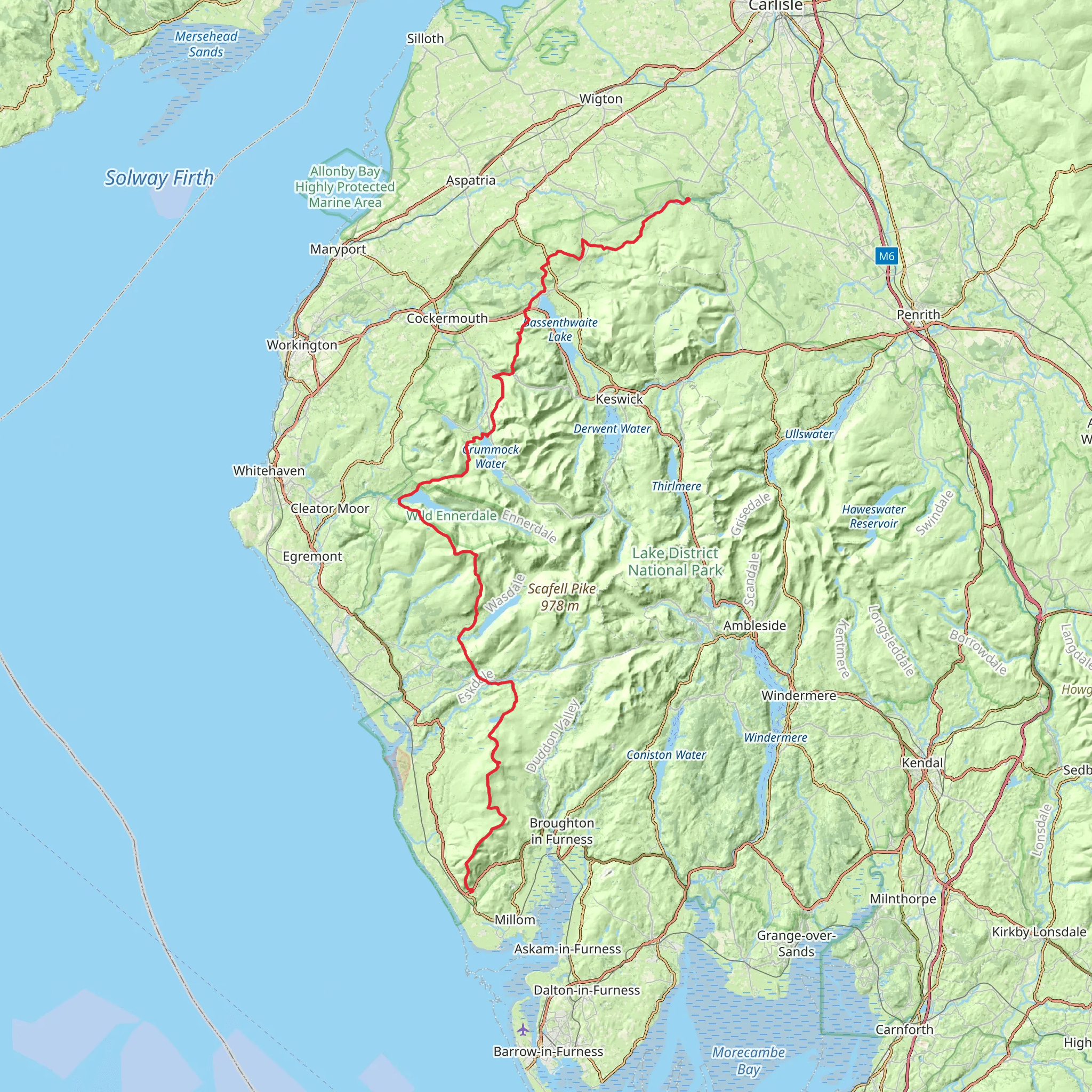 John Peel Trail from Whicham to Caldbeck mobile static map