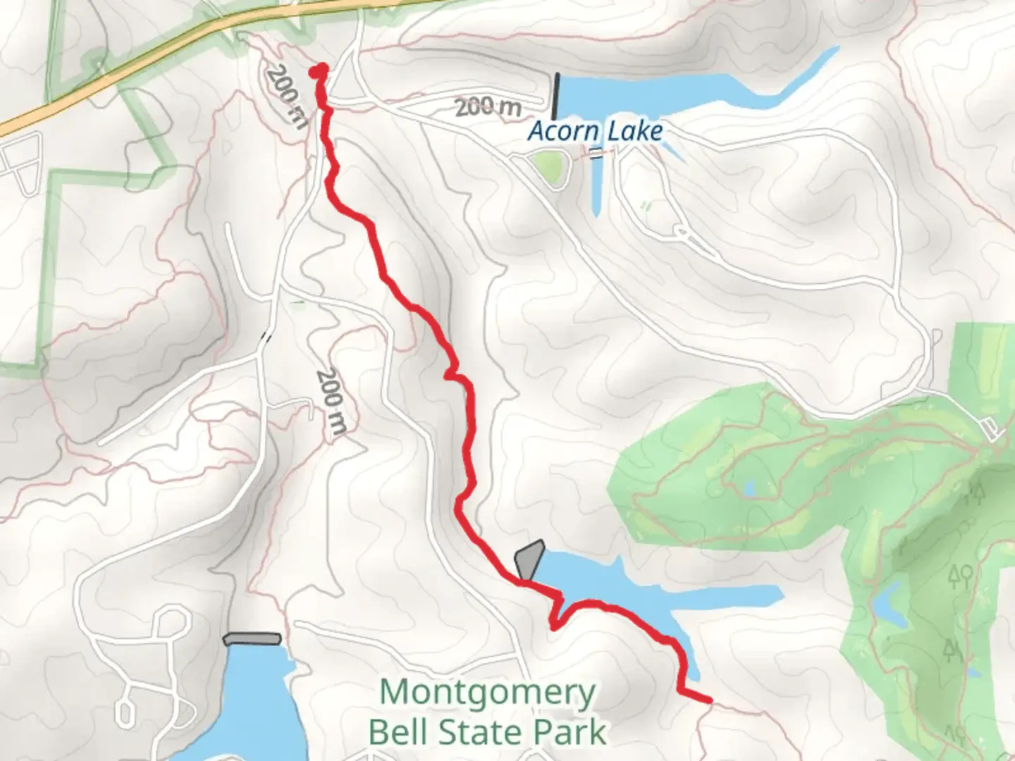 An image depicting the trail Creech Hollow and Montgomery Bell Trail and its surrounding area.