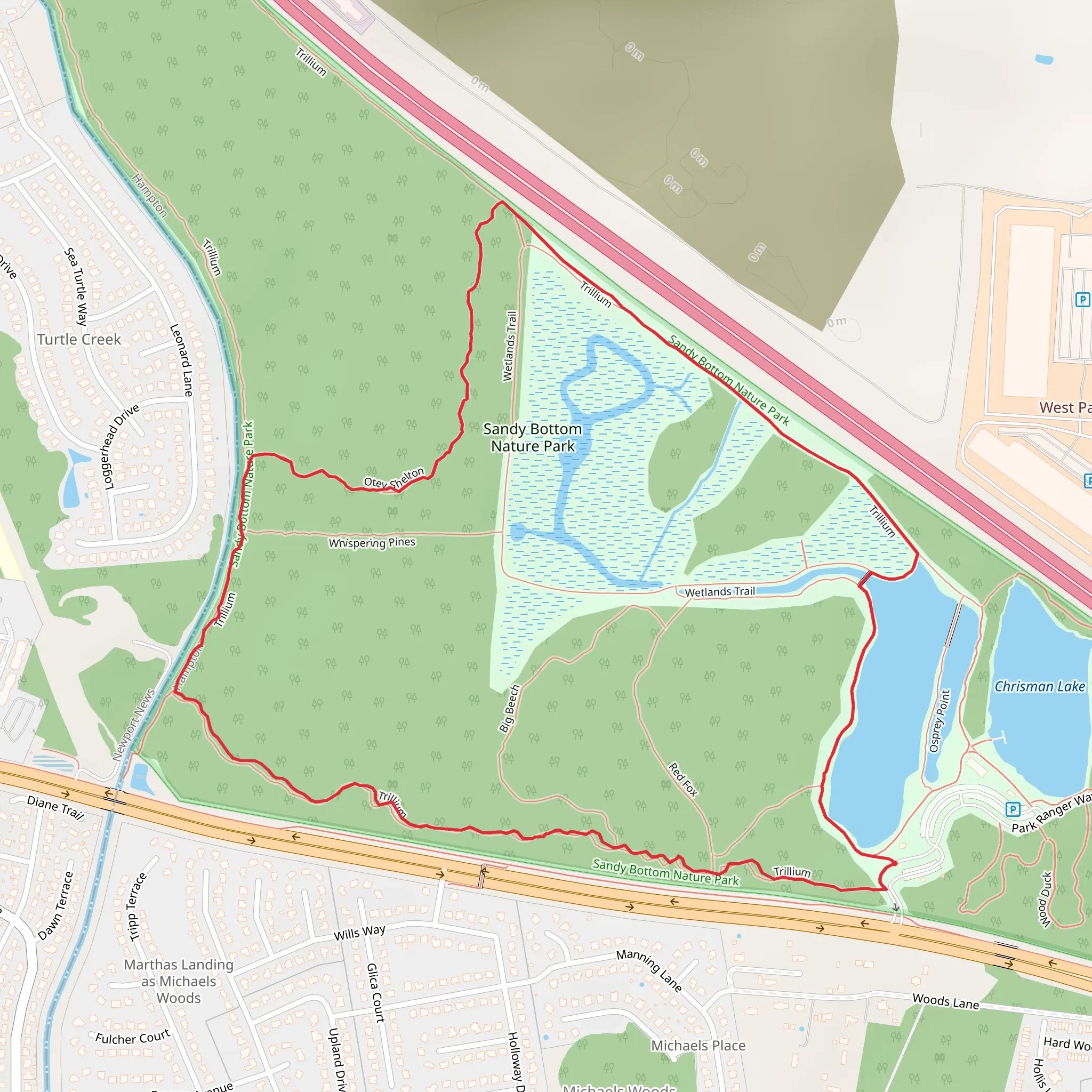 Sandy Bottom Nature Park Loop mobile static map