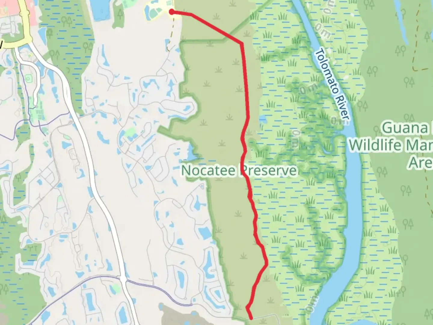 An image depicting the trail Nocatee Preserve and its surrounding area.