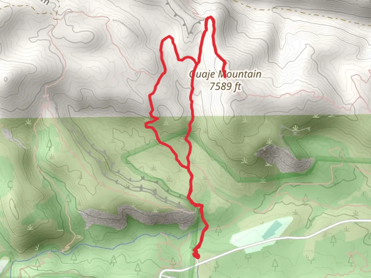 An image depicting the trail Guaje Mountain via Pajarito Trail and Guaje mountain Trail and its surrounding area.