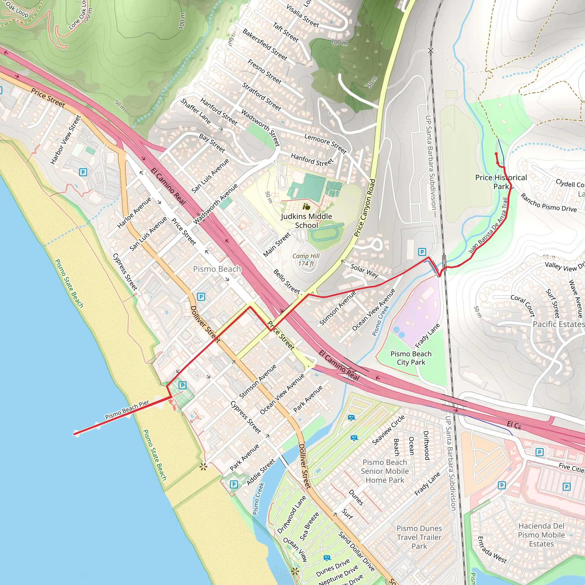 Juan Batista De Anza Trail and Pismo Beach Pier mobile static map