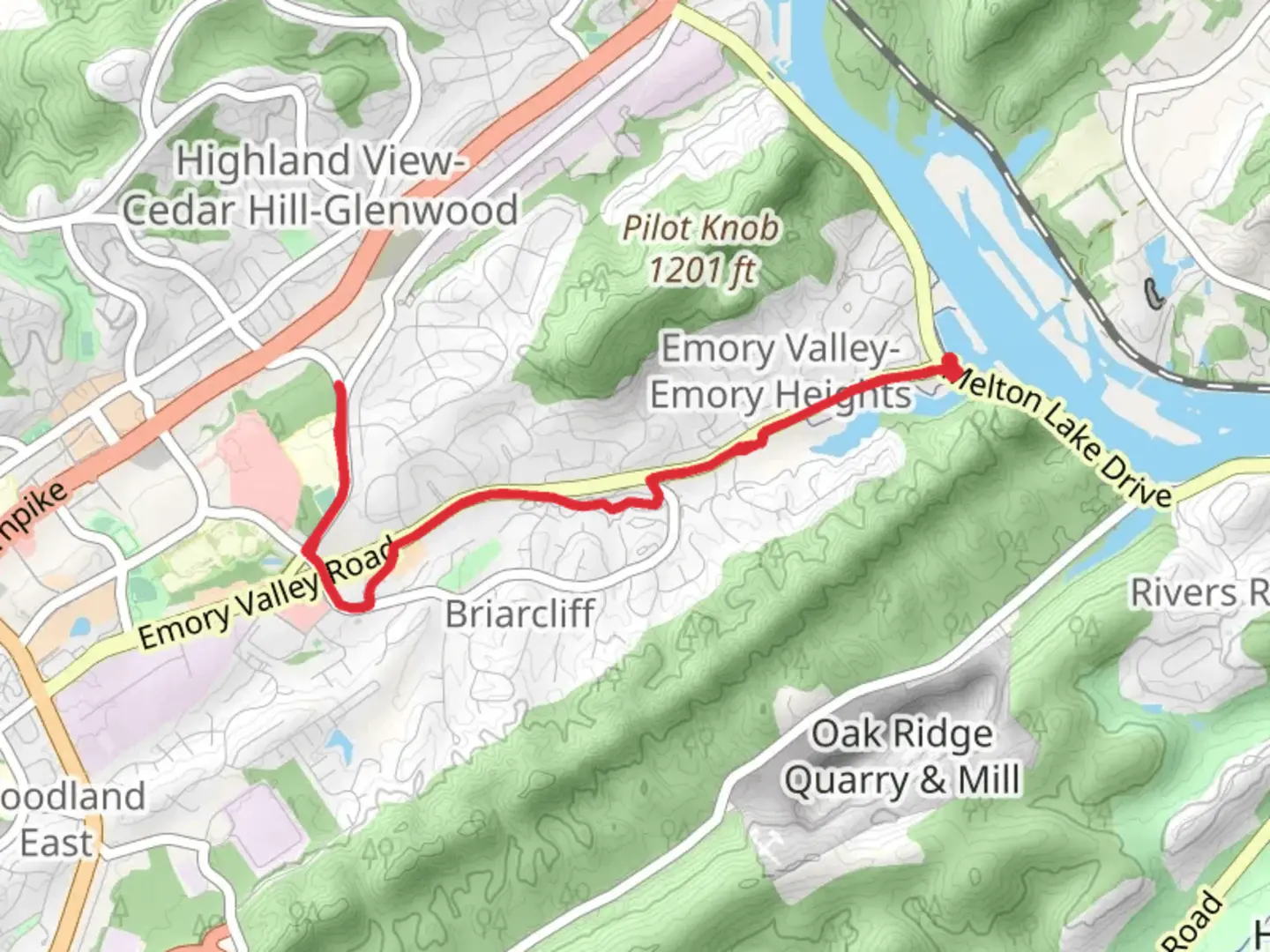 An image depicting the trail Emory Valley Greenway and its surrounding area.