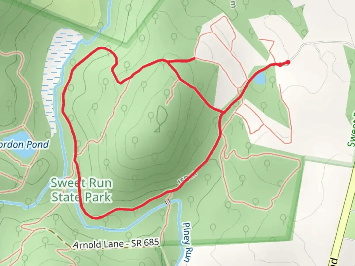 An image depicting the trail Farmstead Loop Trail and Piney Run Spur Loop Trail and its surrounding area.