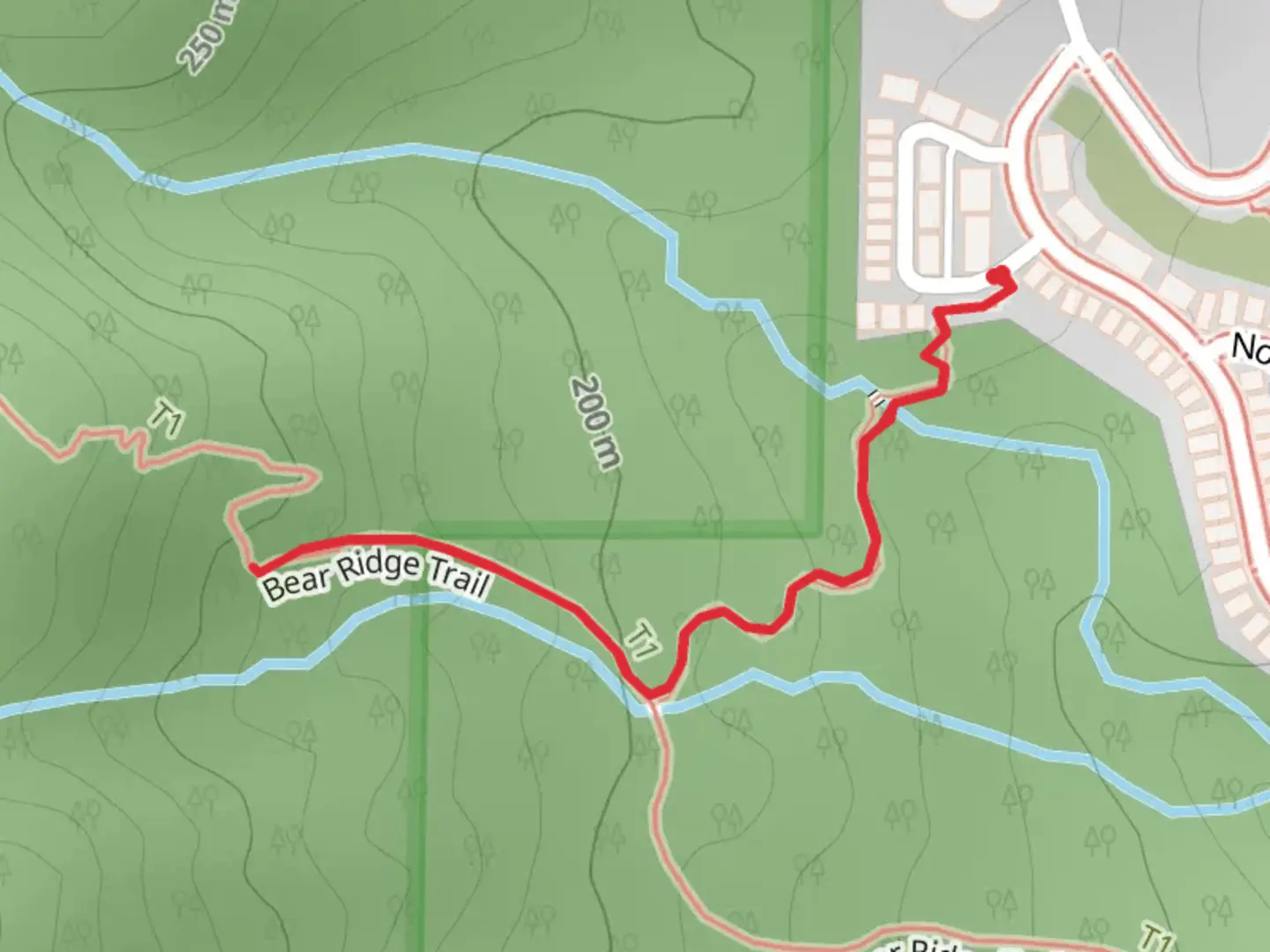 An image depicting the trail Bear Ridge Trail Out and Back and its surrounding area.