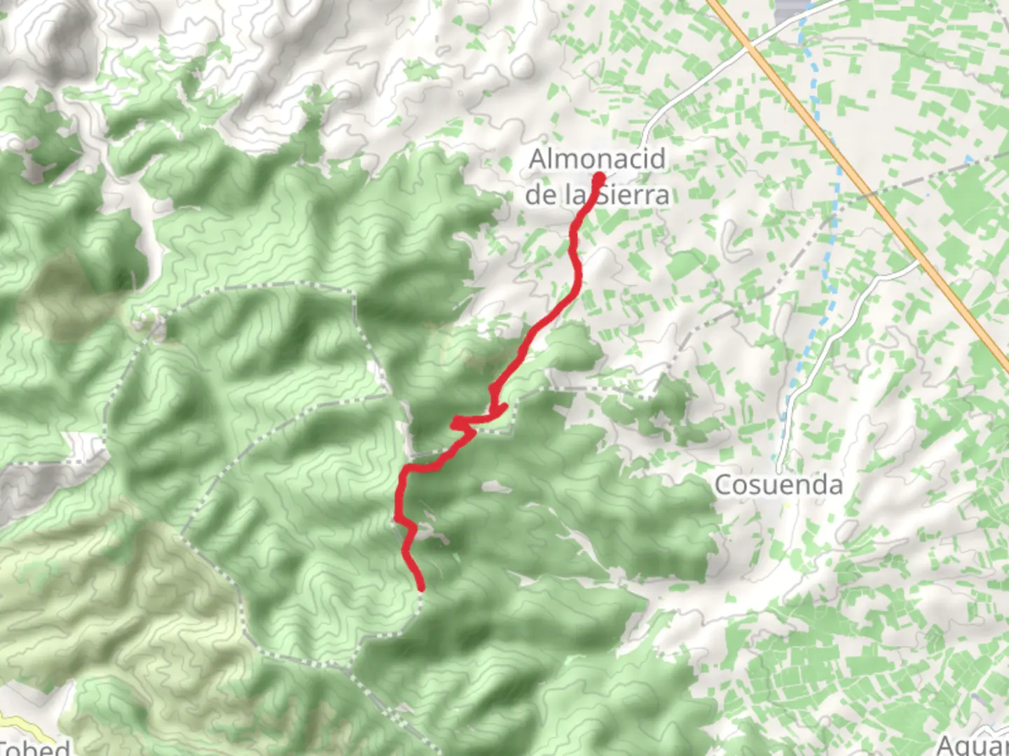 An image depicting the trail Almonacid de la Sierra PR Z 015 -1 and its surrounding area.