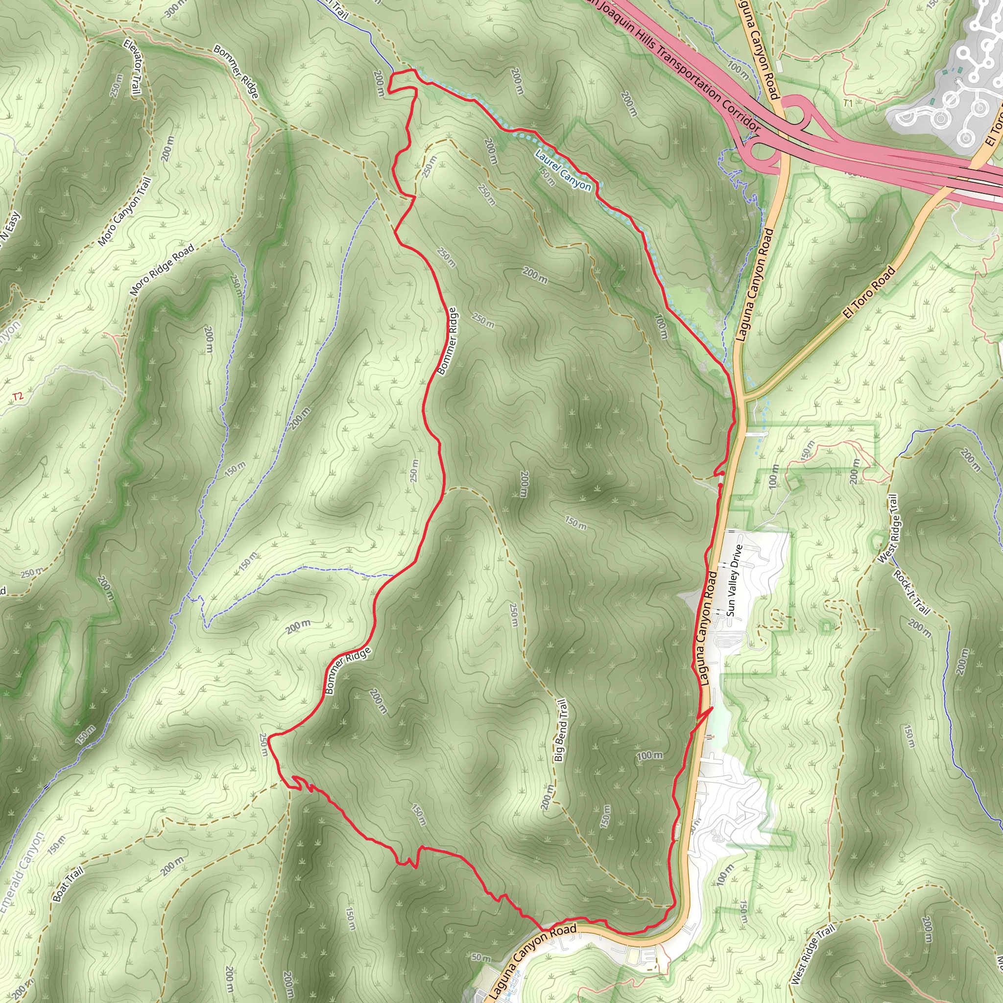 Laguna Ridge, Bommer Ridge and Laurel Canyon Loop Trail mobile static map