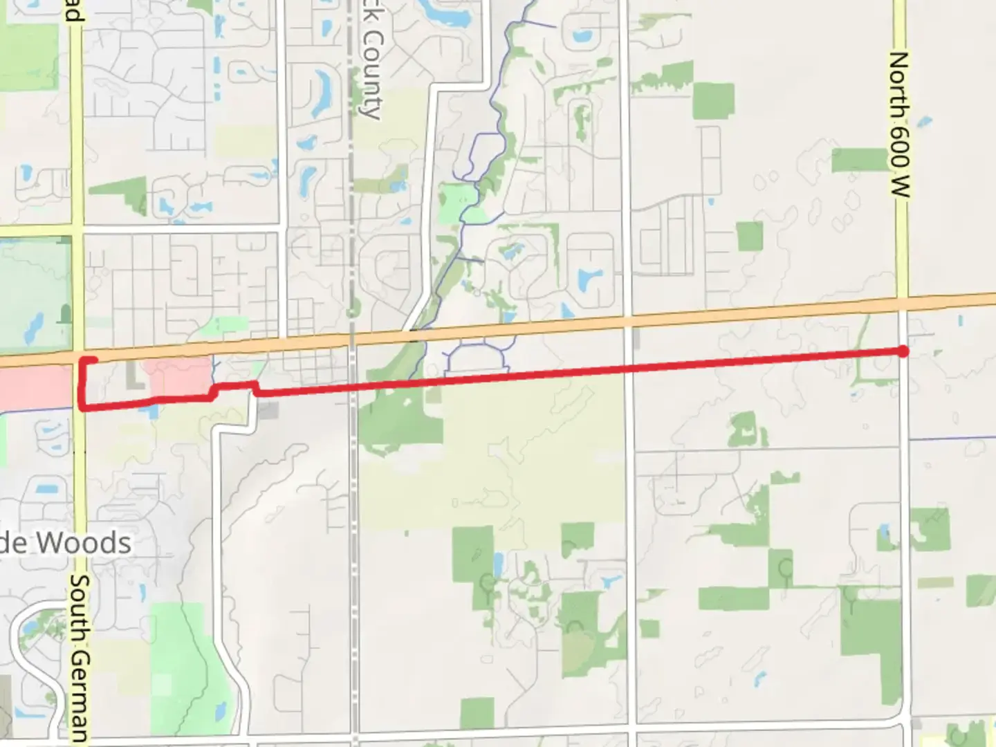An image depicting the trail Pennsy Trail from South 600 W and its surrounding area.