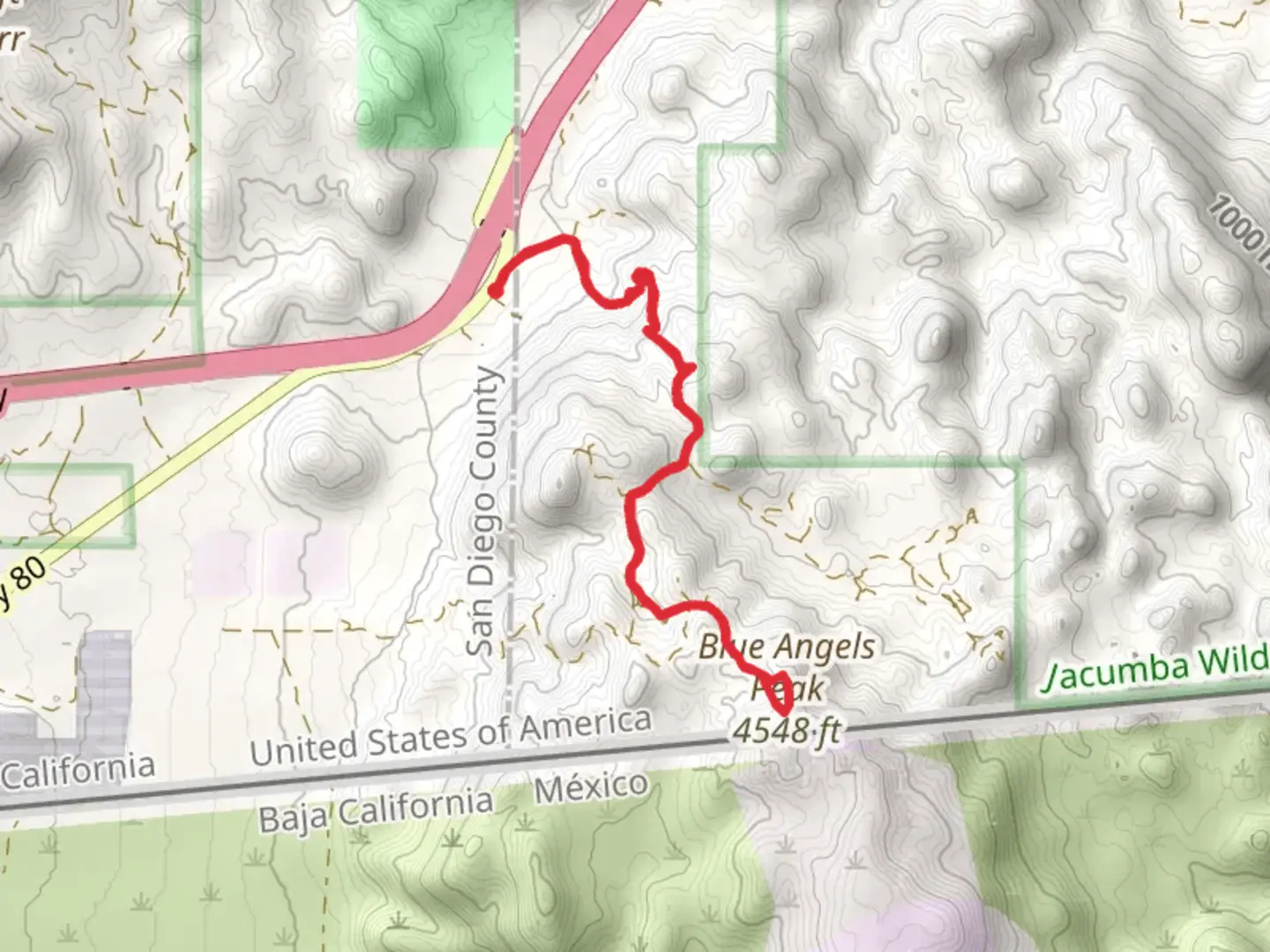 An image depicting the trail Blue Angels Peak Trail and its surrounding area.