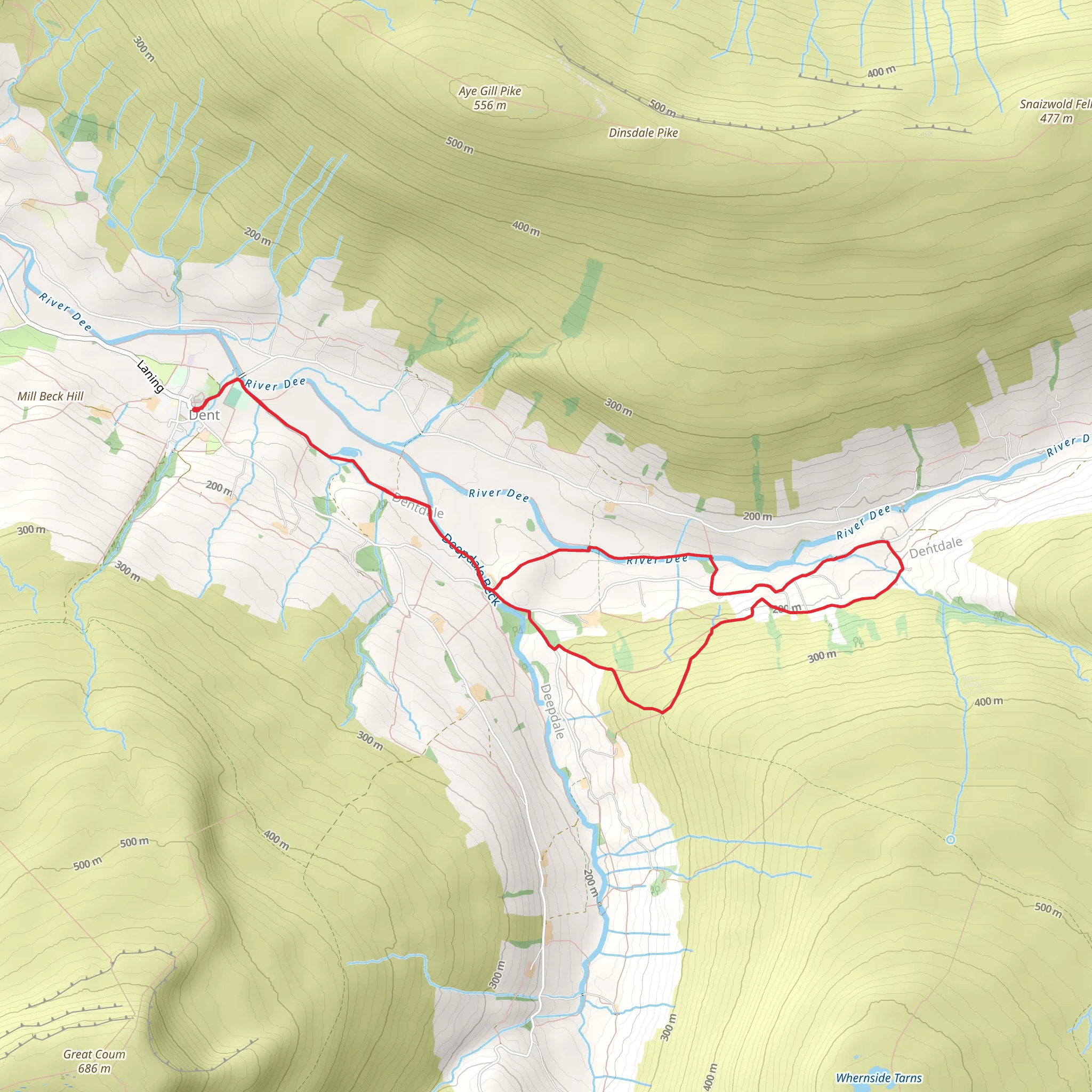 Dent - Hacker Gill - River Dee and Church Bridge mobile static map