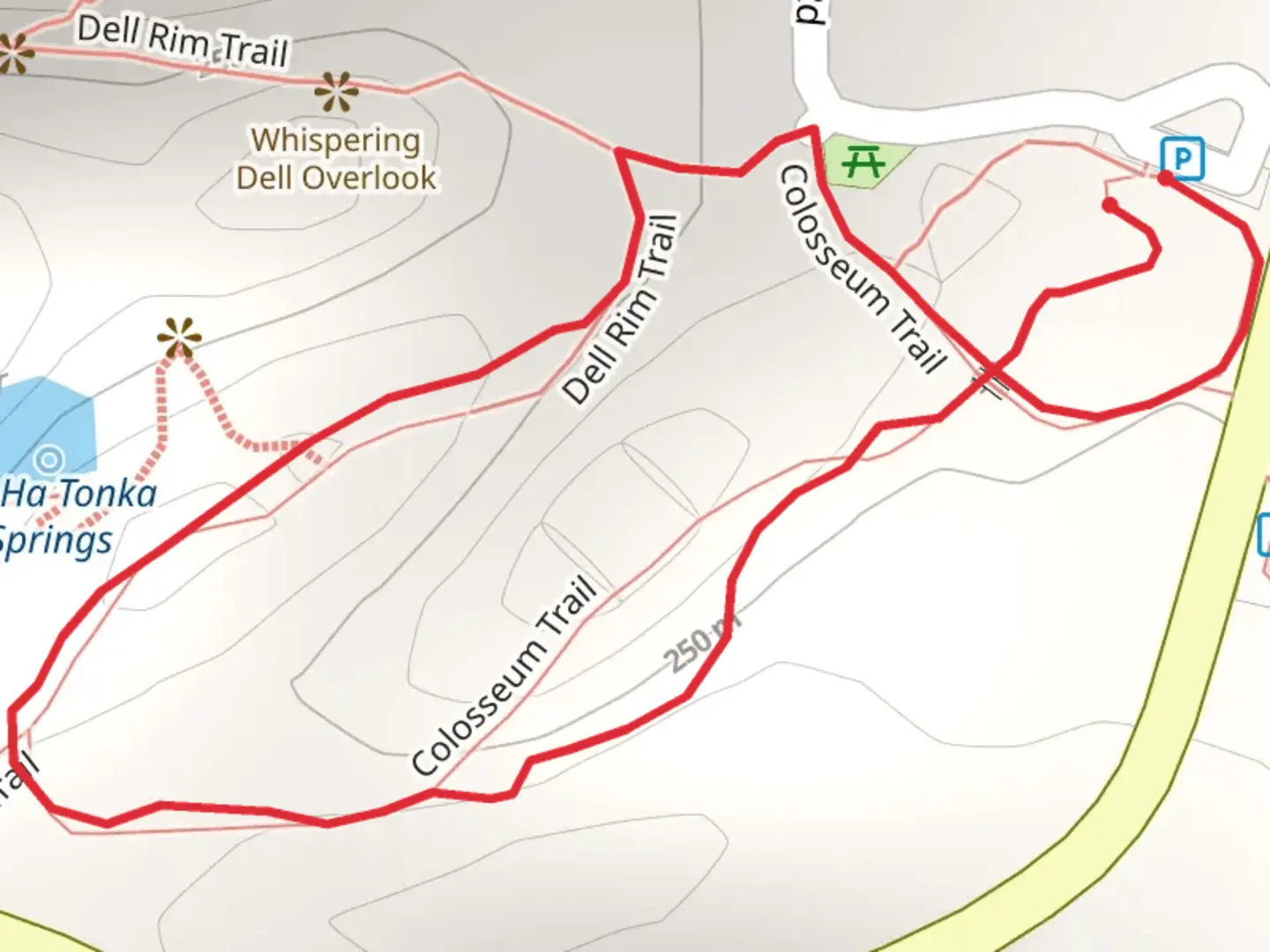 An image depicting the trail Dell Rim and Colosseum Loop Trail and its surrounding area.