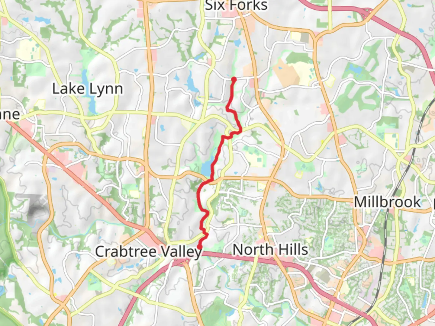 An image depicting the trail Mine Creek Long Trail from Sawmill Road and its surrounding area.