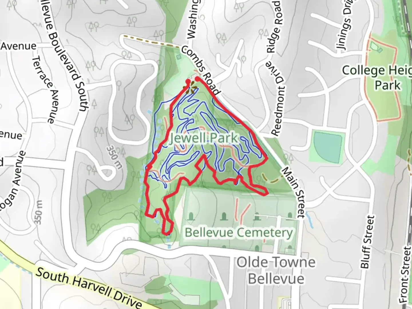 An image depicting the trail Jewell Park Loop and its surrounding area.