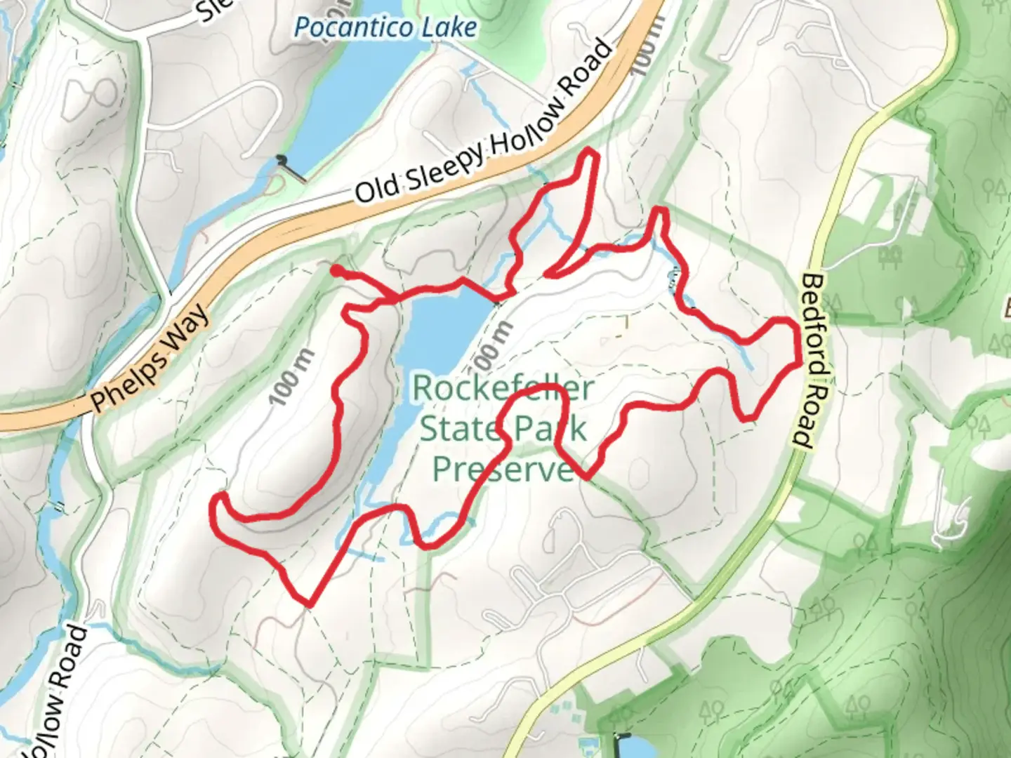 An image depicting the trail Rockefeller State Park Preserve Loop Trail and its surrounding area.