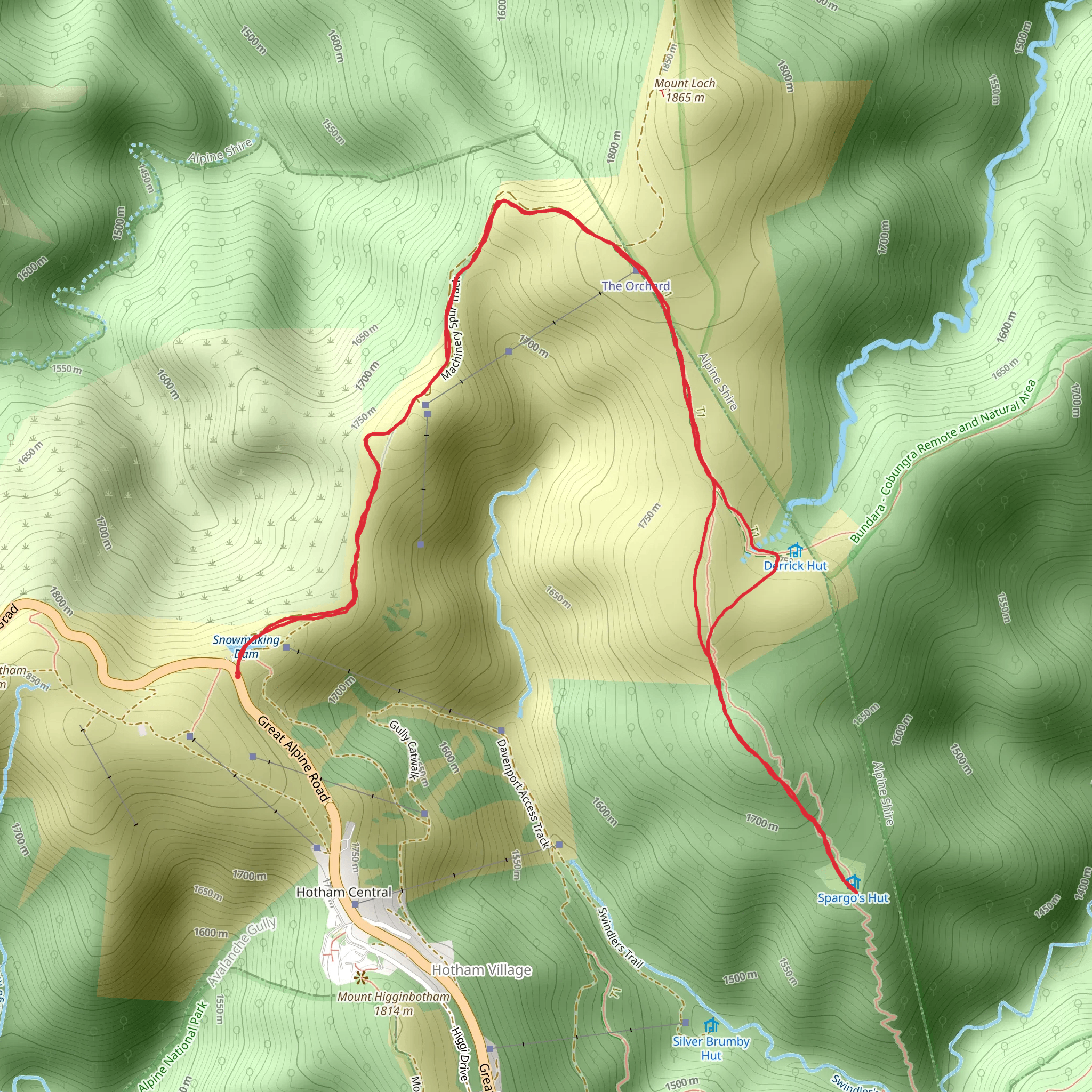 Spargo and Derrick Huts Track mobile static map