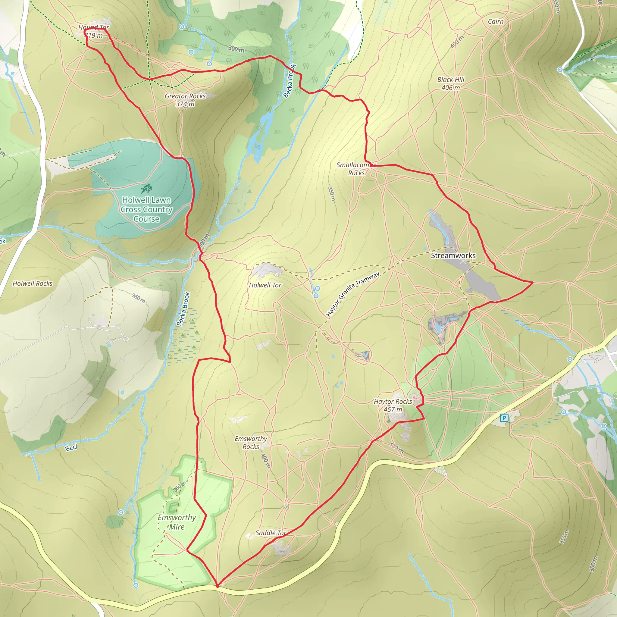 Saddle Tor, Haytor Rocks, Hound Tor Loop mobile static map