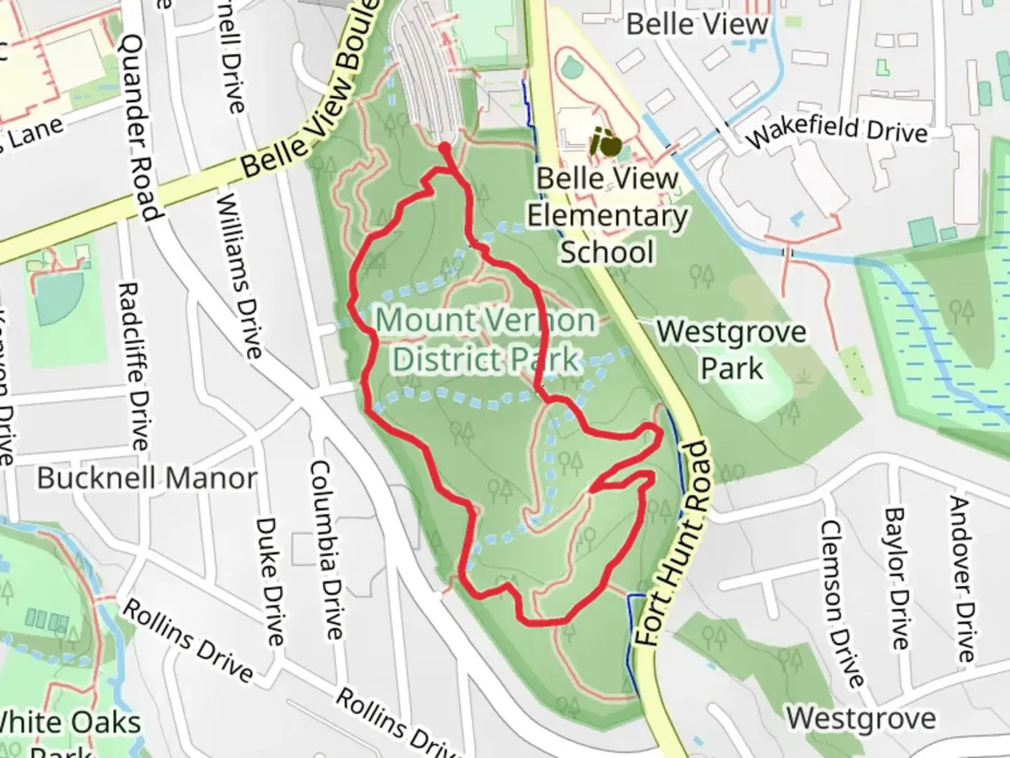 An image depicting the trail Westgrove Park Loop - West and its surrounding area.