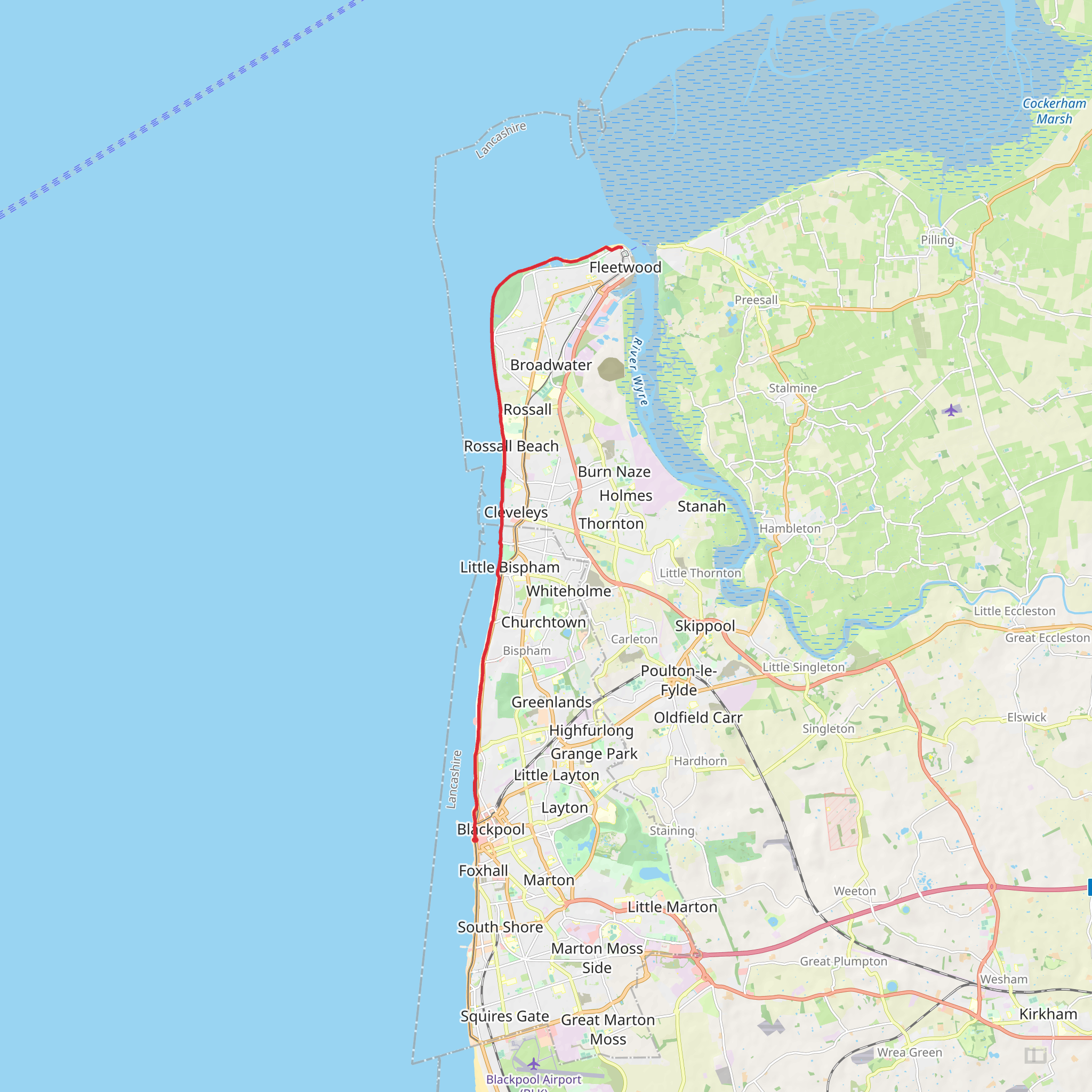 Blackpool to Fleetwood Walk mobile static map