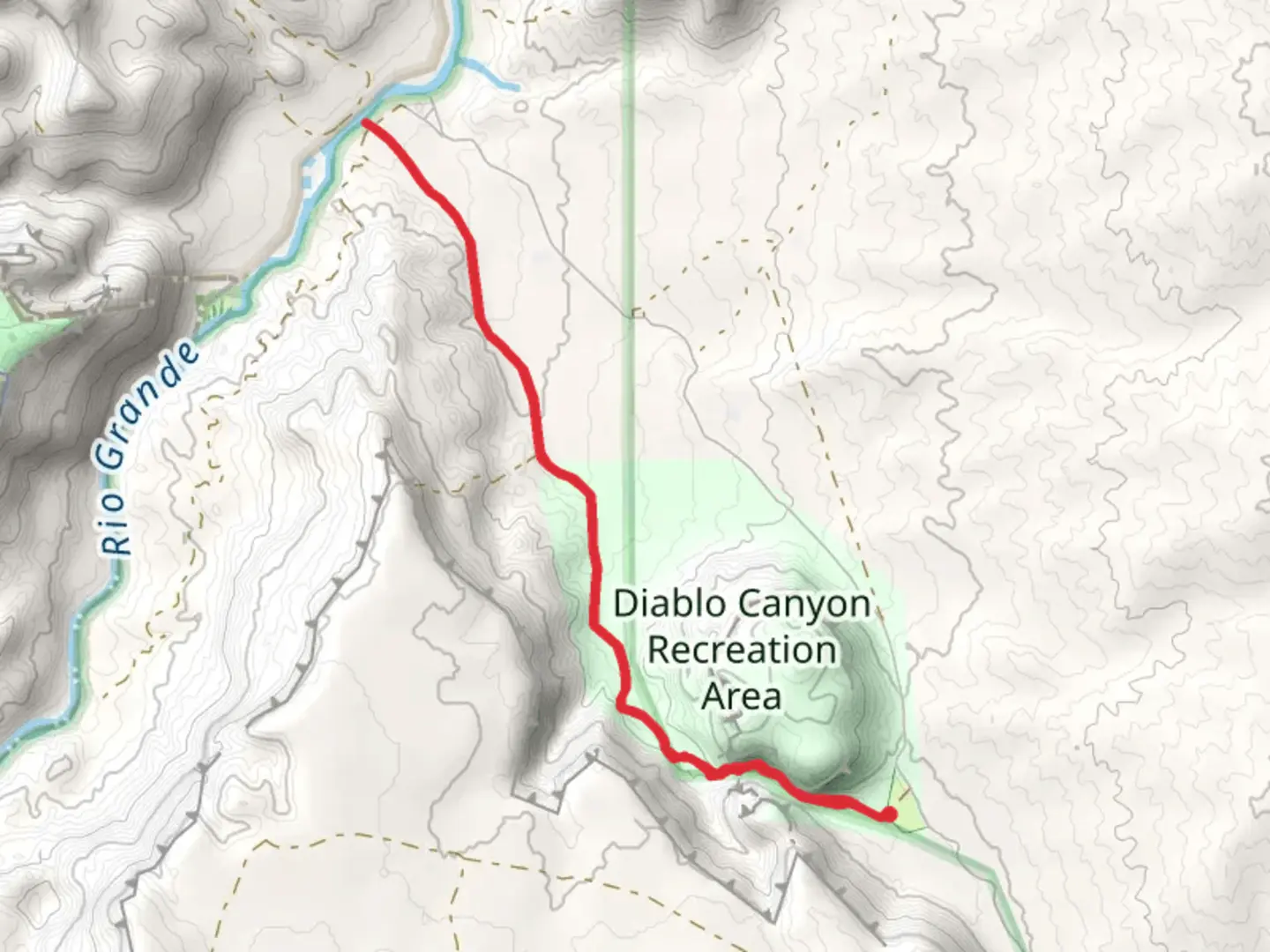 An image depicting the trail Rio Grande via Diablo Canyon Trail and its surrounding area.