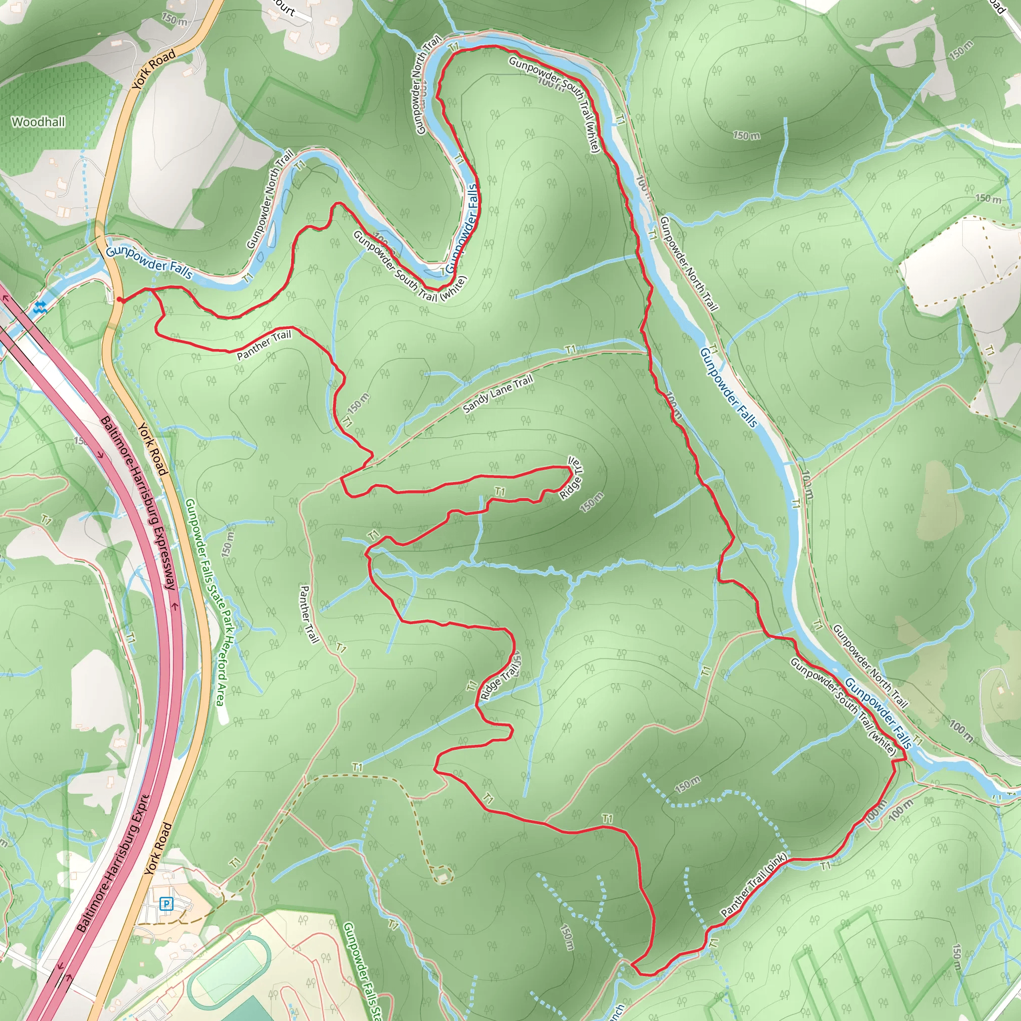 Panther and Gunpowder South Loop Trail mobile static map