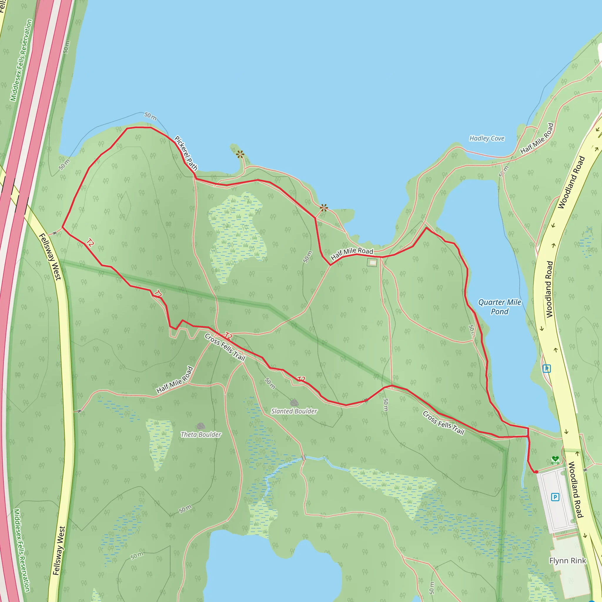 Quarter Mile Pond - Cross Fells Loop Trail mobile static map