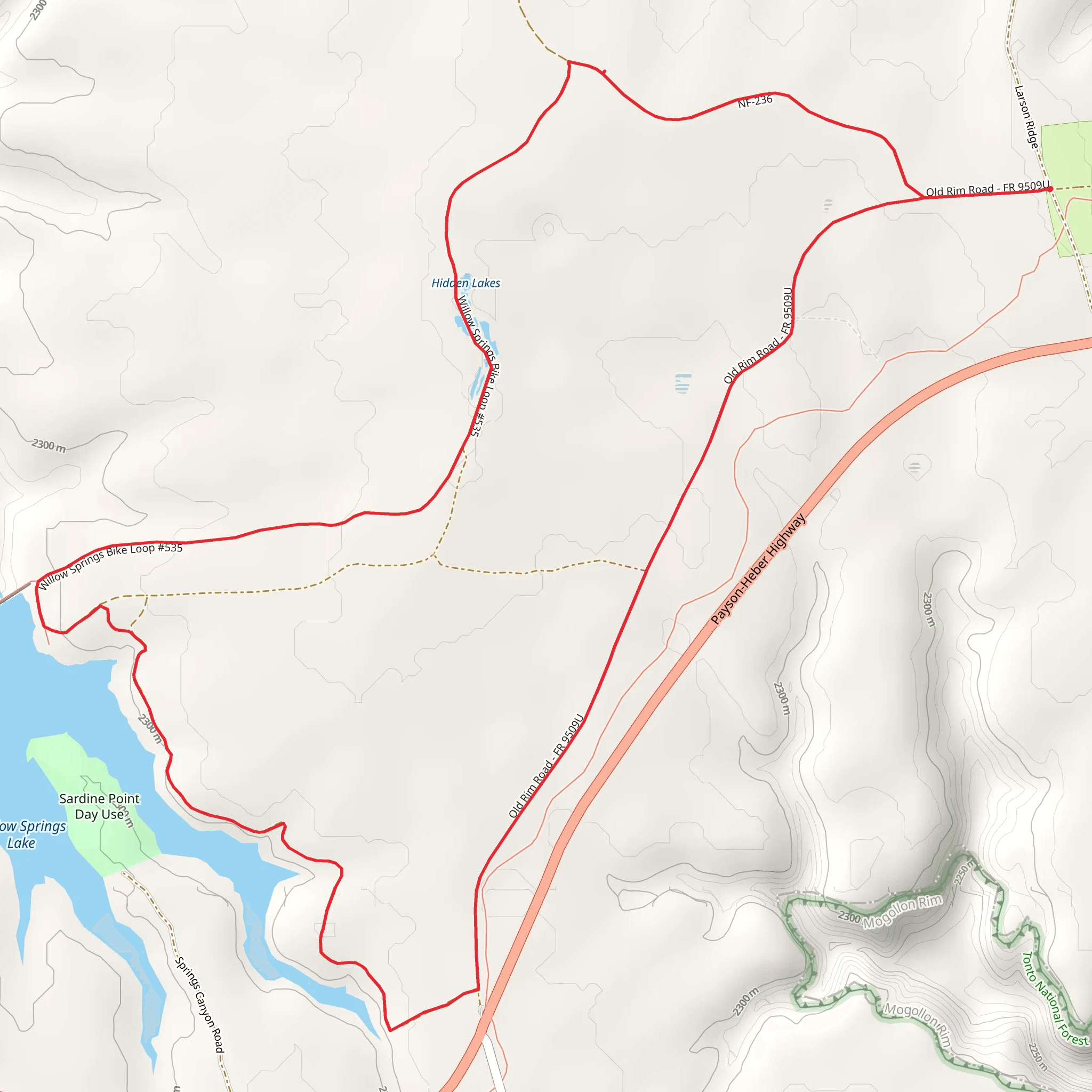 Old Rim Road and Willow Springs Lake Loop mobile static map