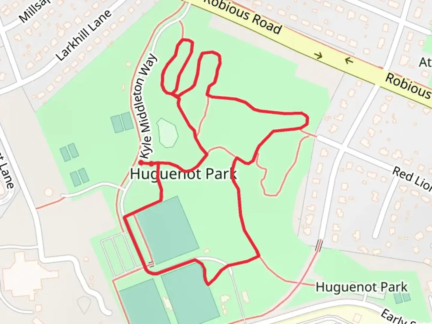 An image depicting the trail Huguenot Park Loop and its surrounding area.