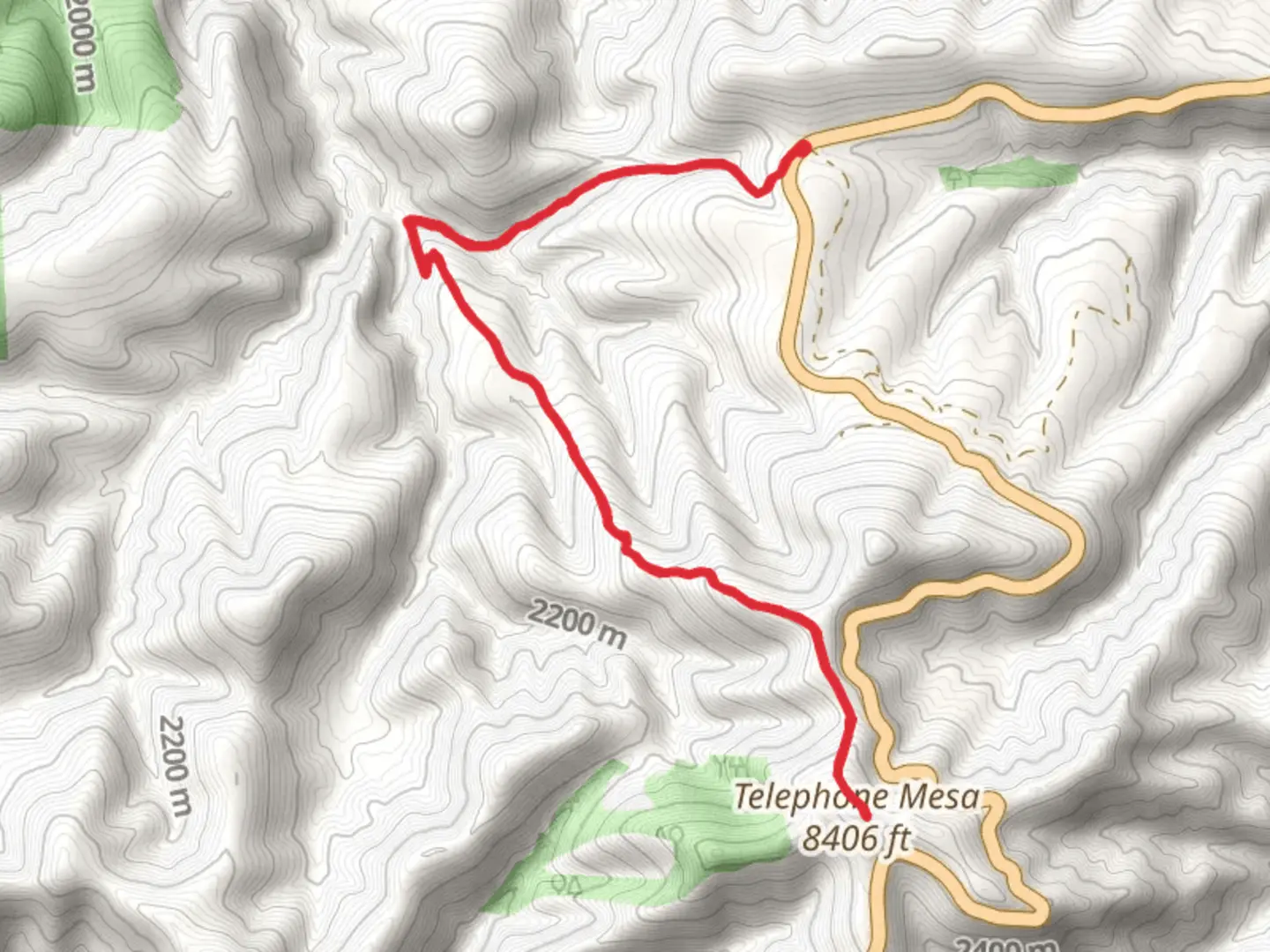 An image depicting the trail Telephone Mesa via Sheep Saddle Trail and its surrounding area.
