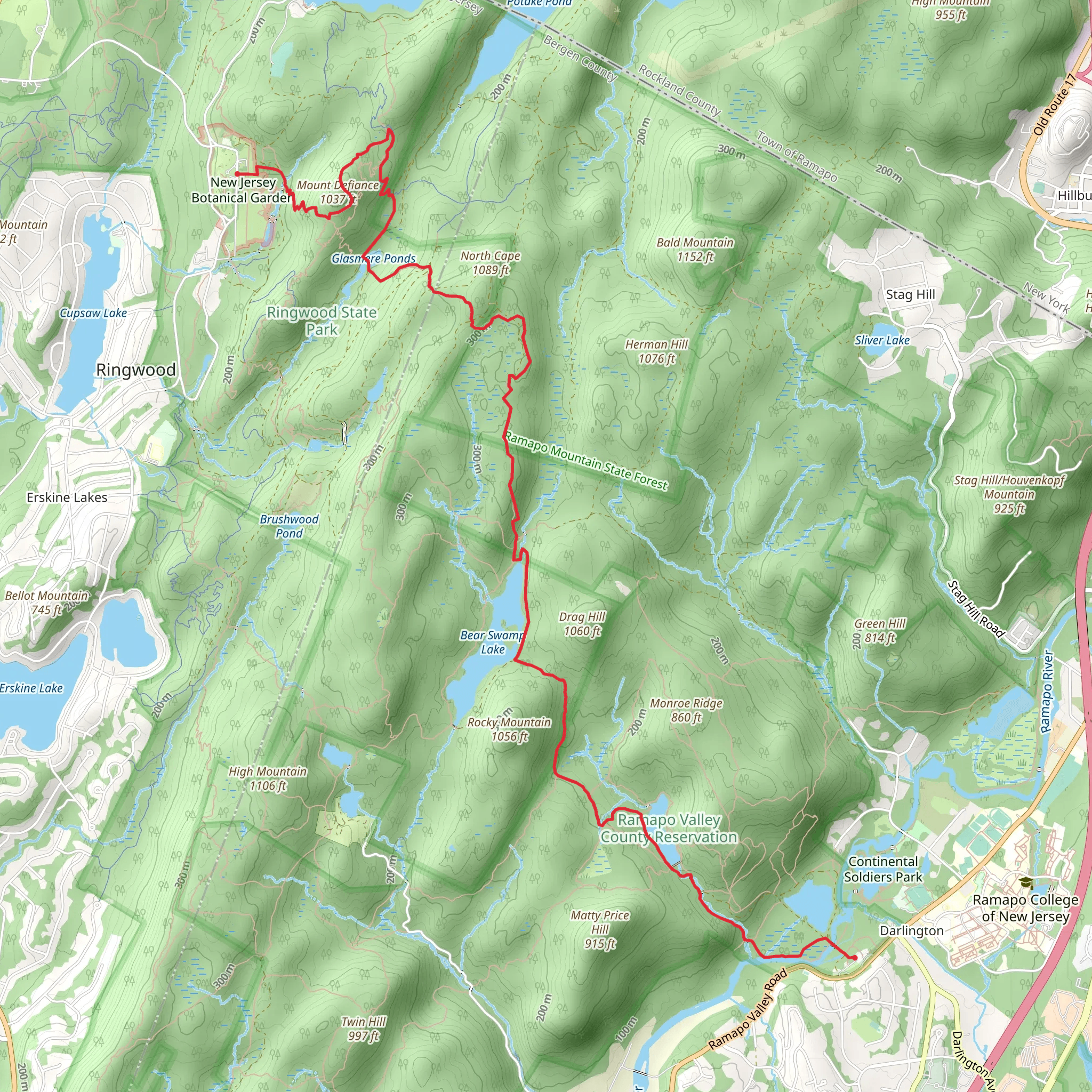 Mount Defiance, Glasmere Ponds, Bear Swamp Lake and River Trail mobile static map