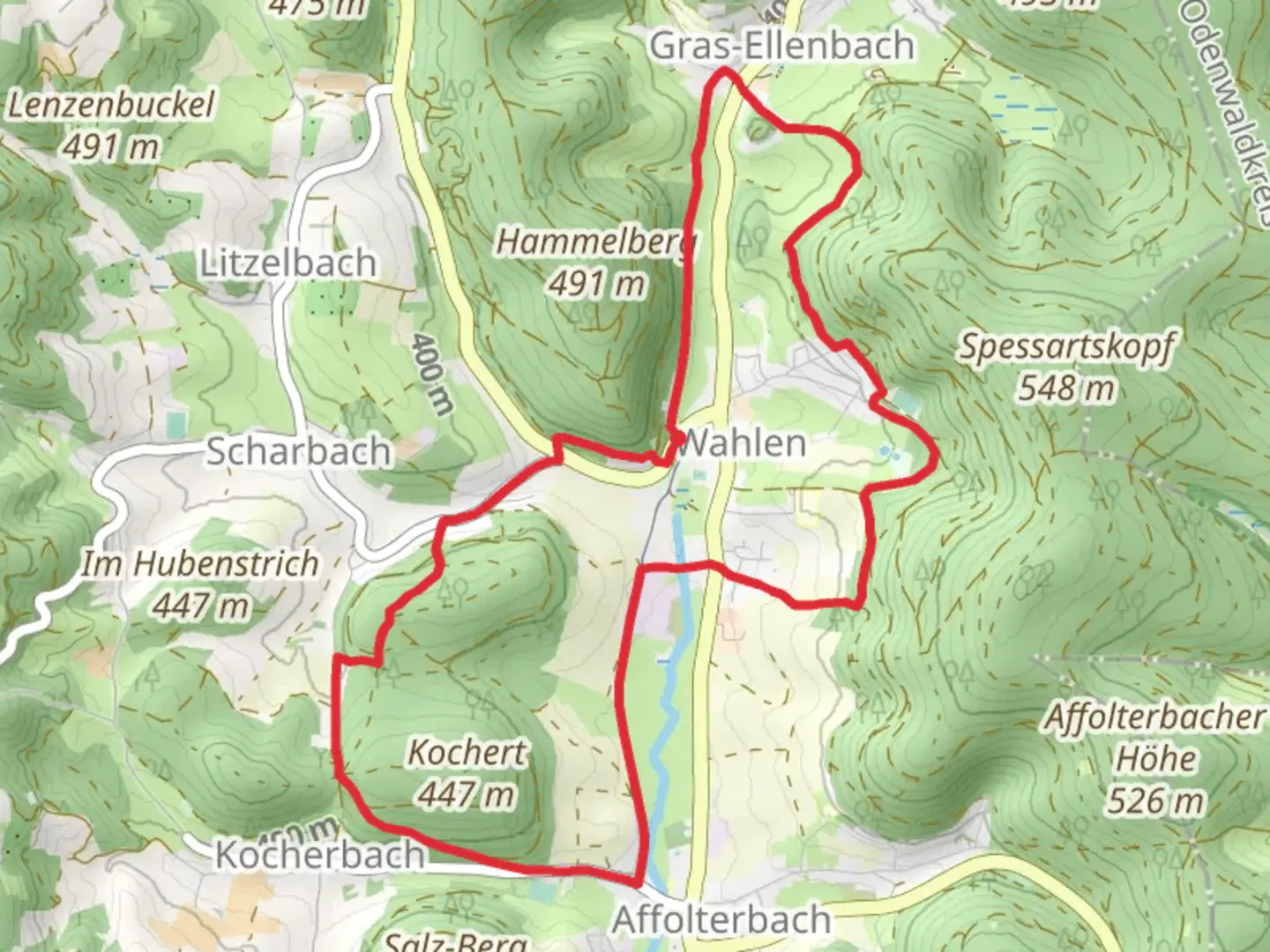 An image depicting the trail Kochert and Streitmühle Loop - Wahlen and its surrounding area.