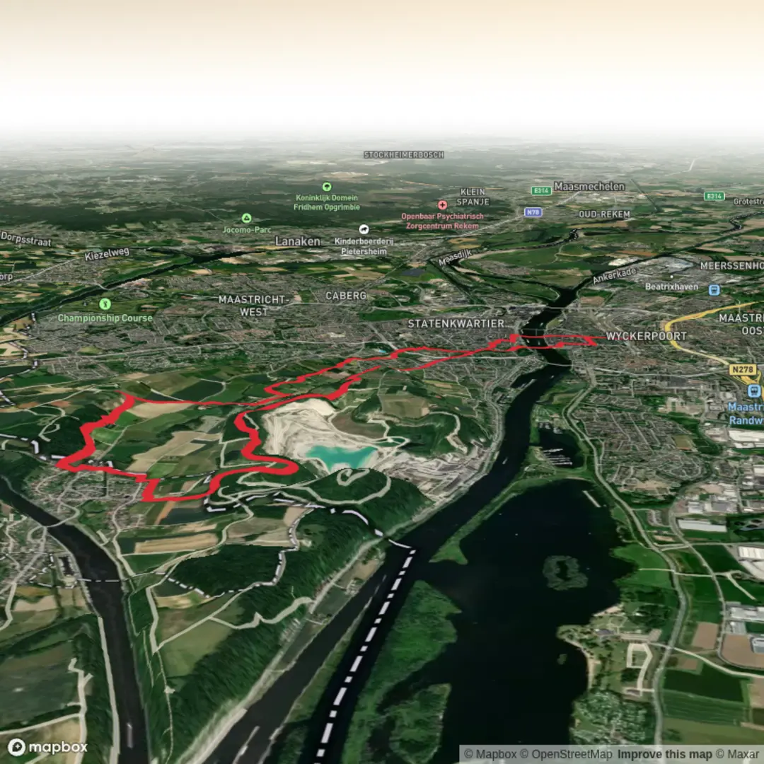 An image depicting the trail Jeker and Fort Sint Pieter via Pieterpad deel 2 and GR 561 and its surrounding area.