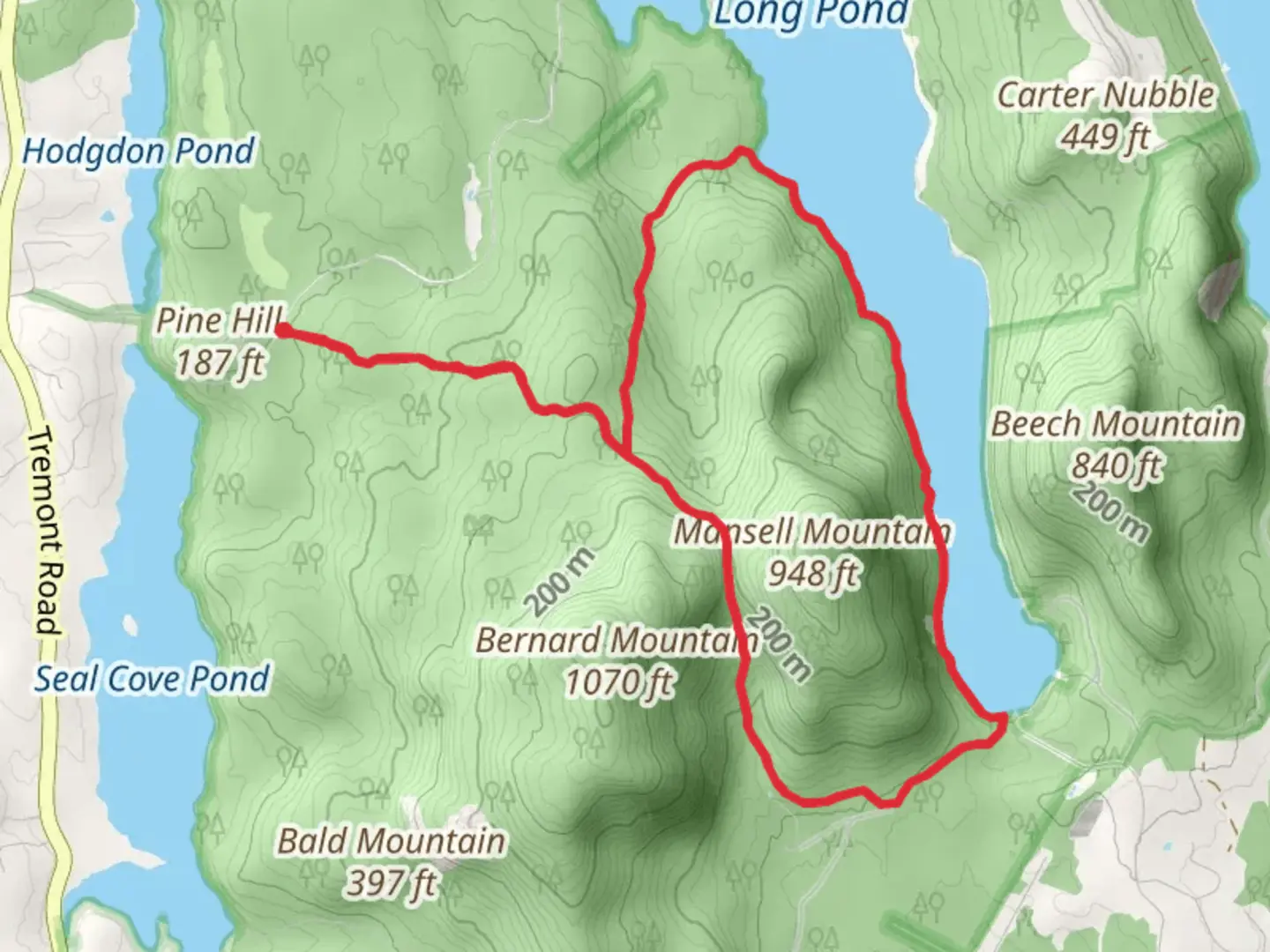 An image depicting the trail Long Pond Loop from Pine HIll and its surrounding area.