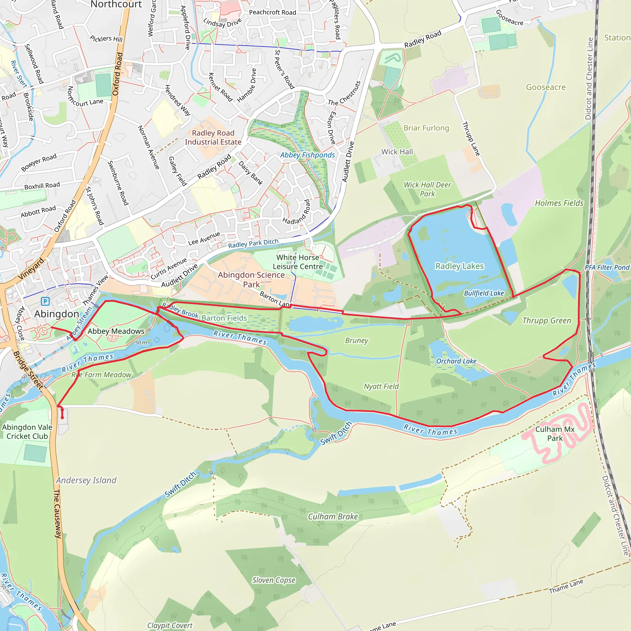 Abbey Gardens, Radley Lakes and River Thames Loop mobile static map