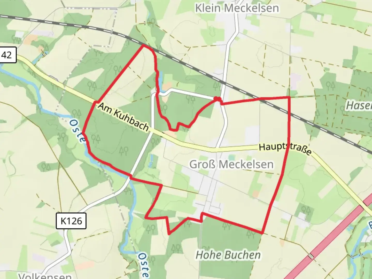 An image depicting the trail Nordpfad Kuhbach-Oste and its surrounding area.