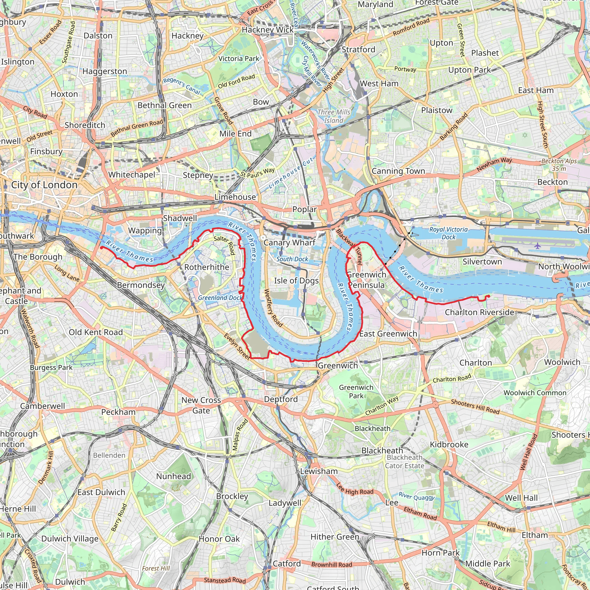 Woolwich Dockyard to Tower Bridge Walk mobile static map