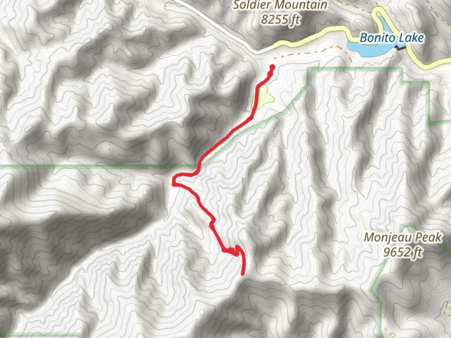 An image depicting the trail Blue front Canyon - South Fork Out and Back and its surrounding area.