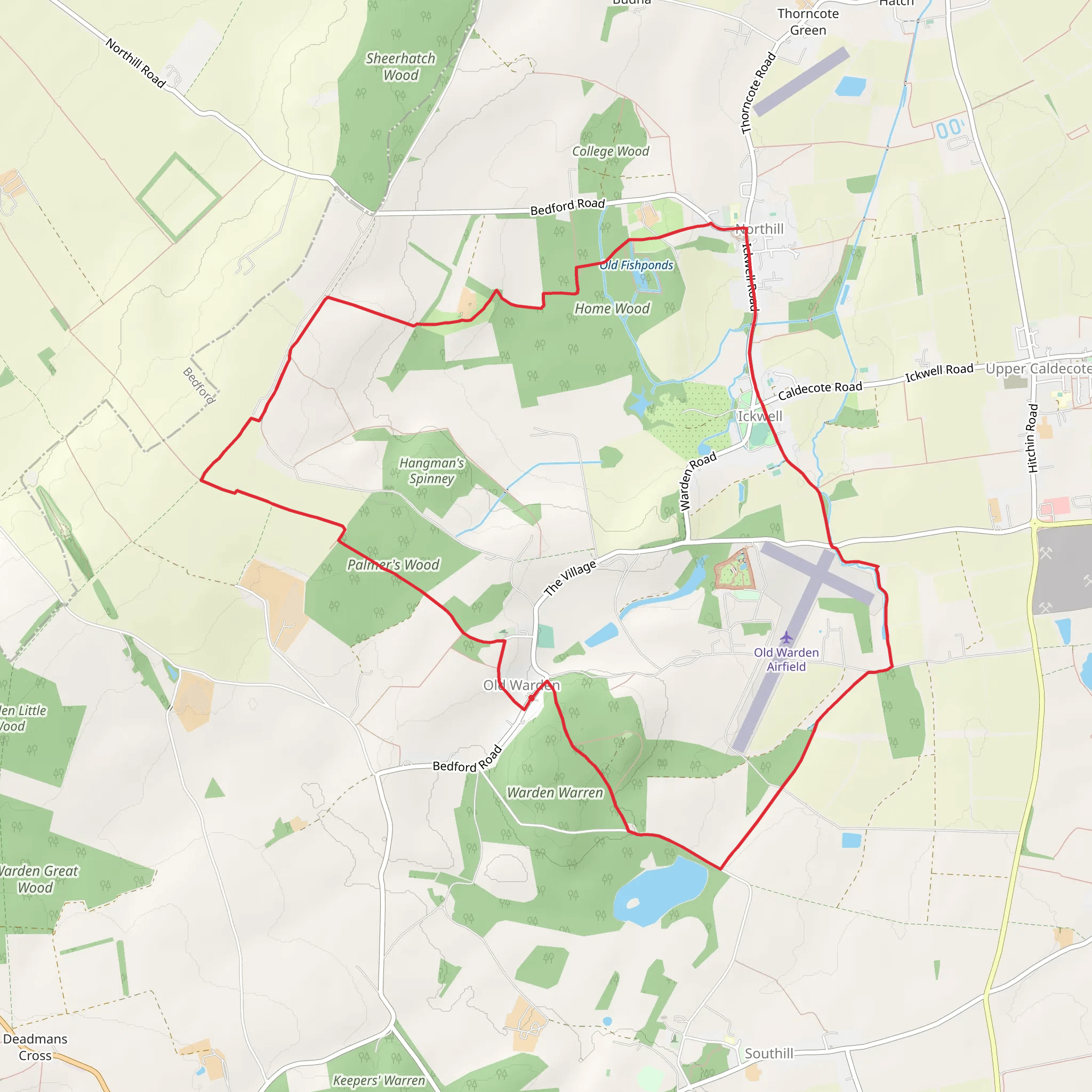 Old Warden to Northill Circular Walk mobile static map