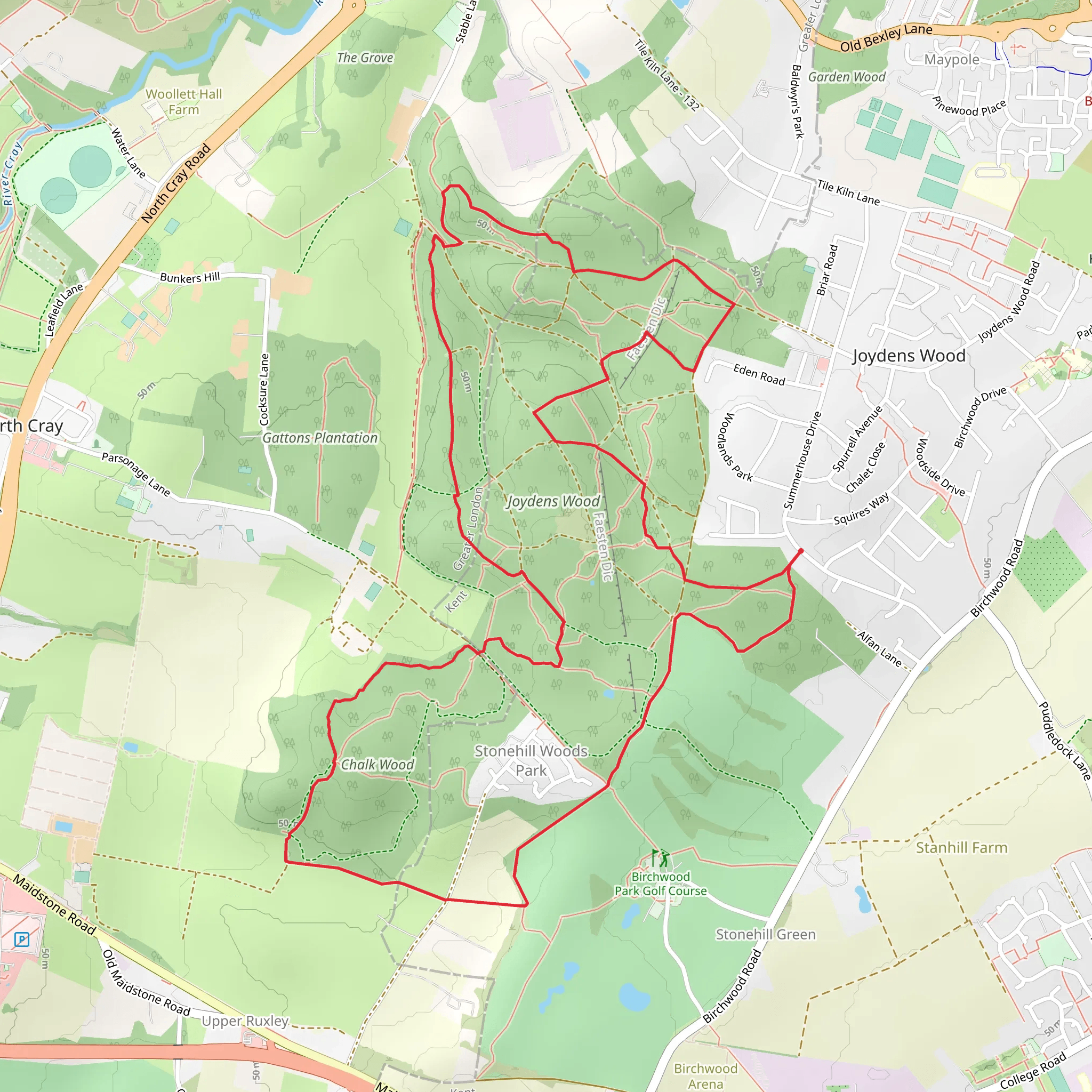 Joydens Wood Long Loop mobile static map
