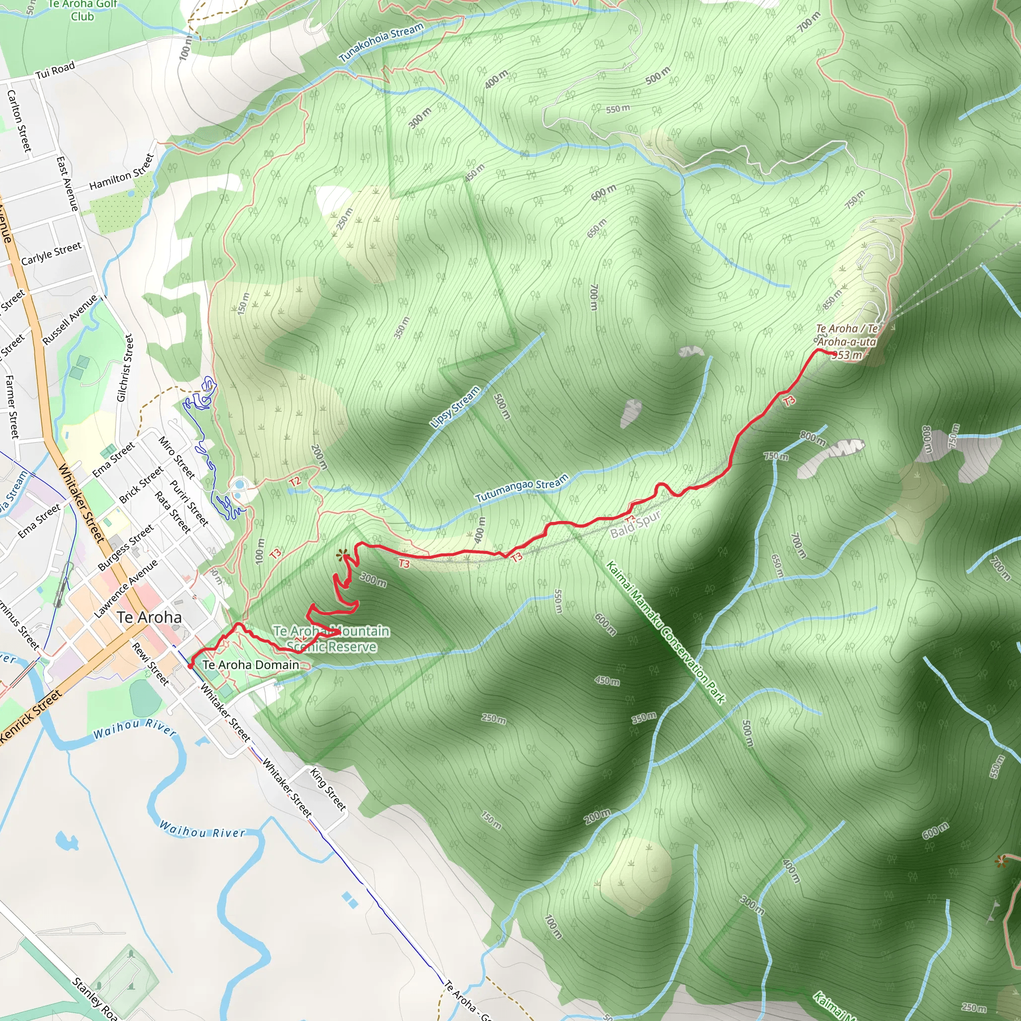 Te Aroha Summit Track mobile static map