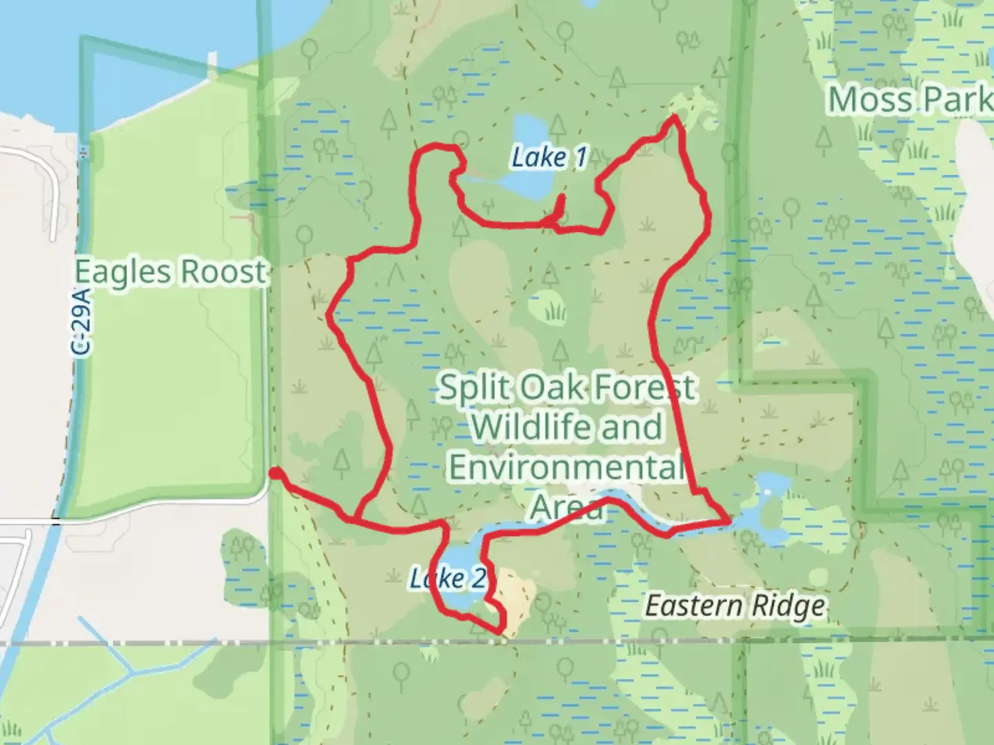 An image depicting the trail Lake 1 and Lake 2 Loop via Center Trail and its surrounding area.